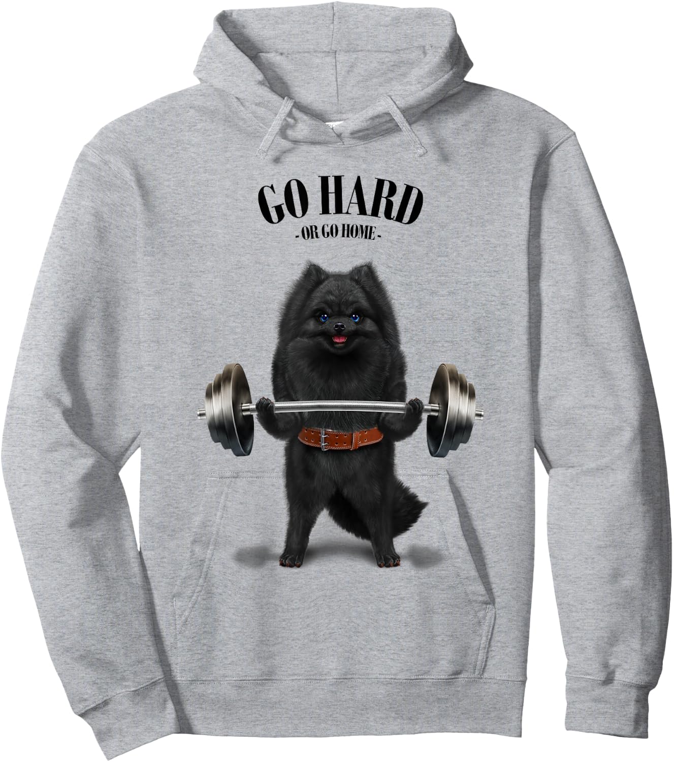 Black Pomeranian Dog Weightlifting in Fitness Gym Women Kids Hoodie - Hoodie | Ash