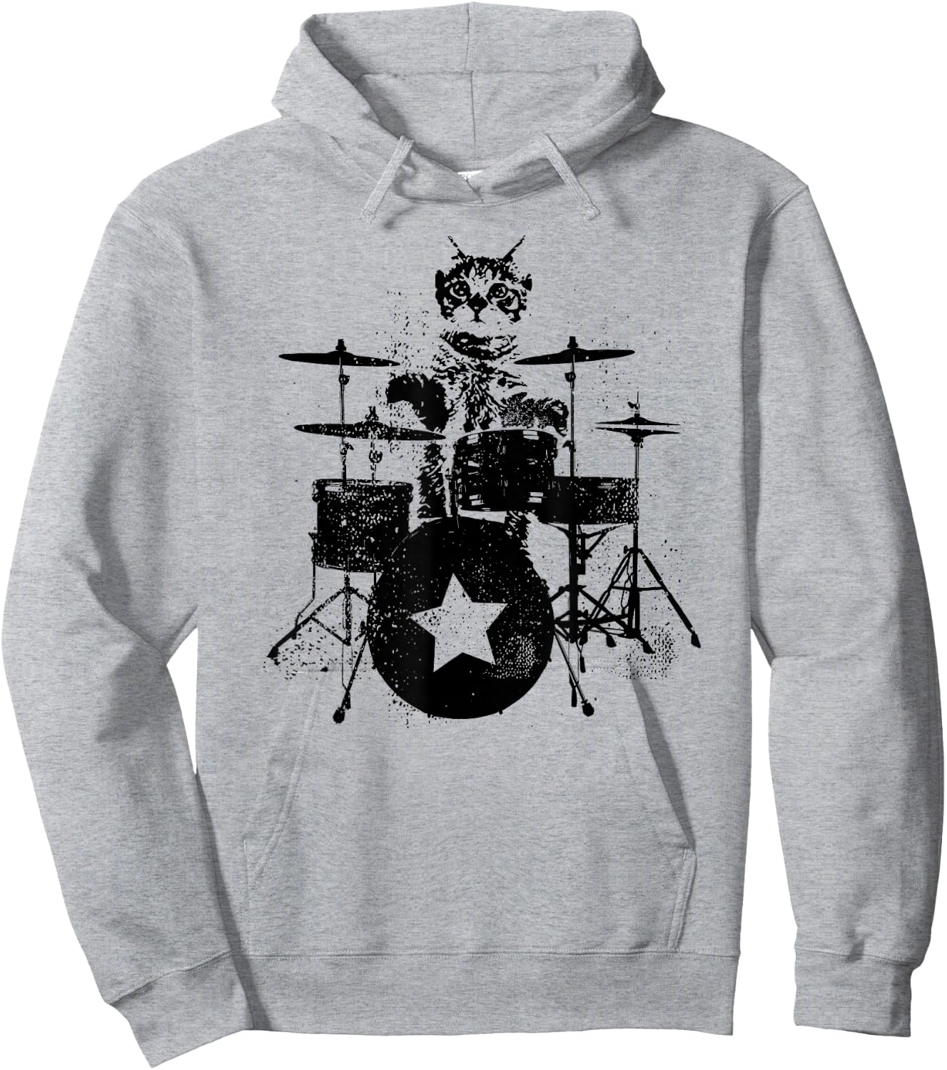 Punk Rockstar Kitten Kitty Cat Drummer Playing Drums Graphic Women Girls Kids Hoodie - Hoodie | Ash