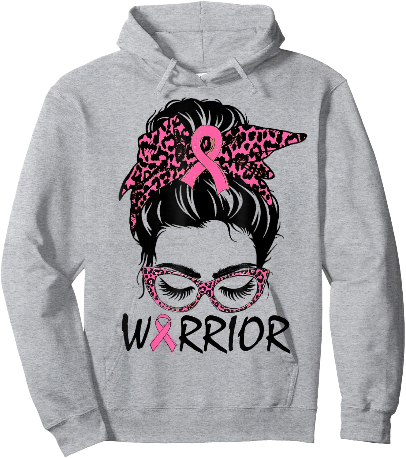 Messy Bun Breast Cancer Shirt Wear Pink Warrior Hoodie - Hoodie | Ash