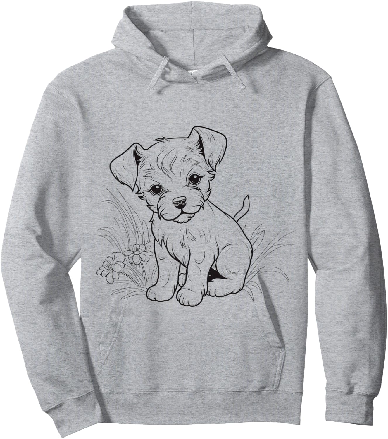 Cute Puppy Line Art – Hand Drawn Dog Sketch Design Hoodie - Hoodie | Ash