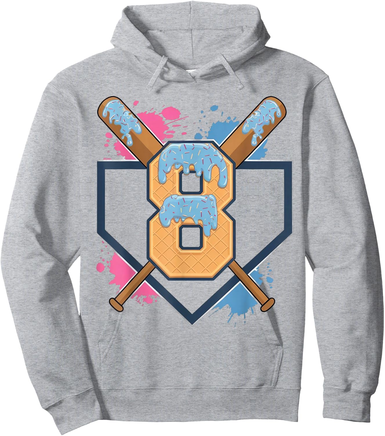 8th Birthday Boy Baseball Ice Cream Drip 8 Year Old Hoodie - Hoodie | Ash