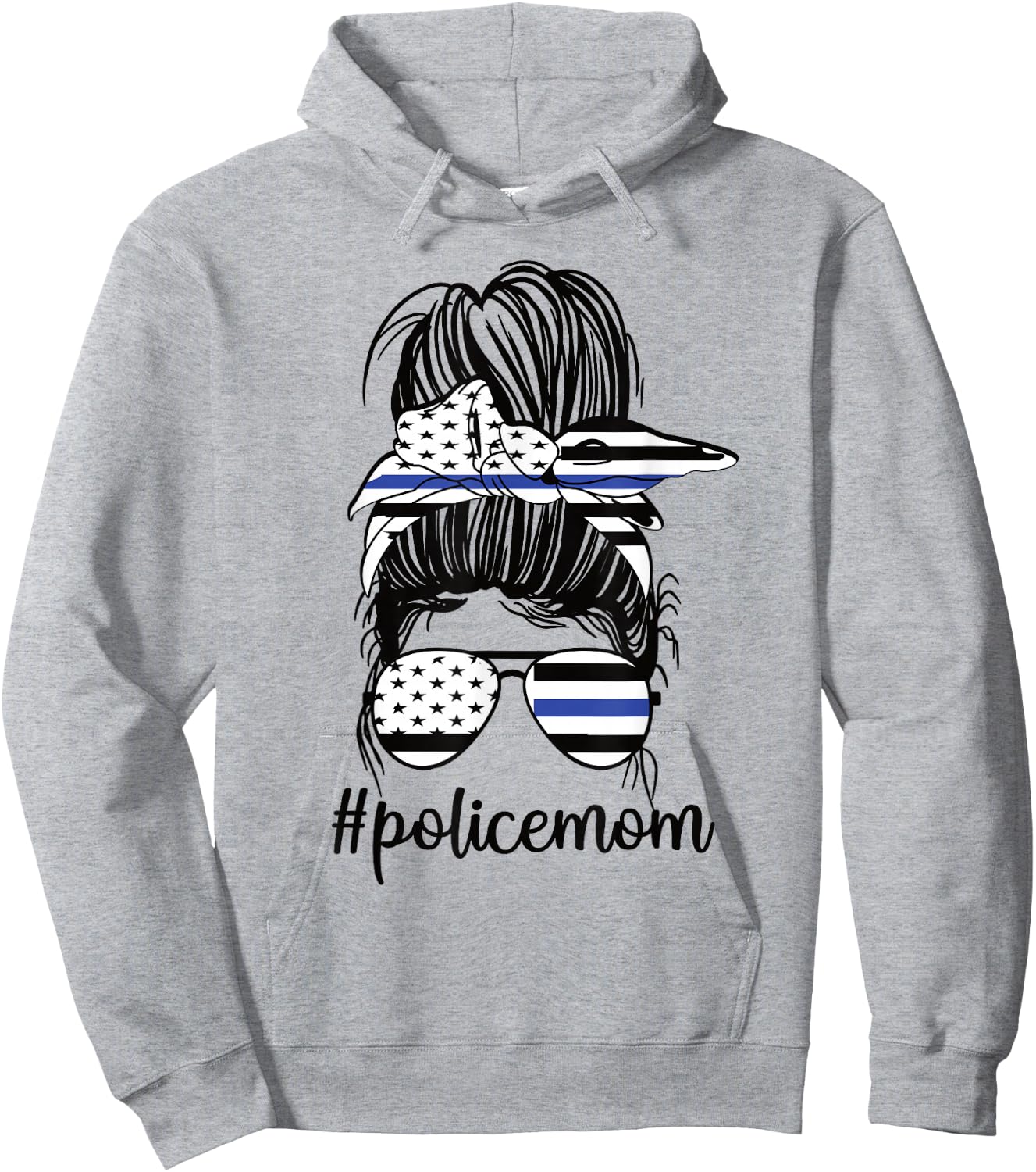 Police Mom Messy Bun Police Officer Mom Mother Blue Line Hoodie - Hoodie | Ash