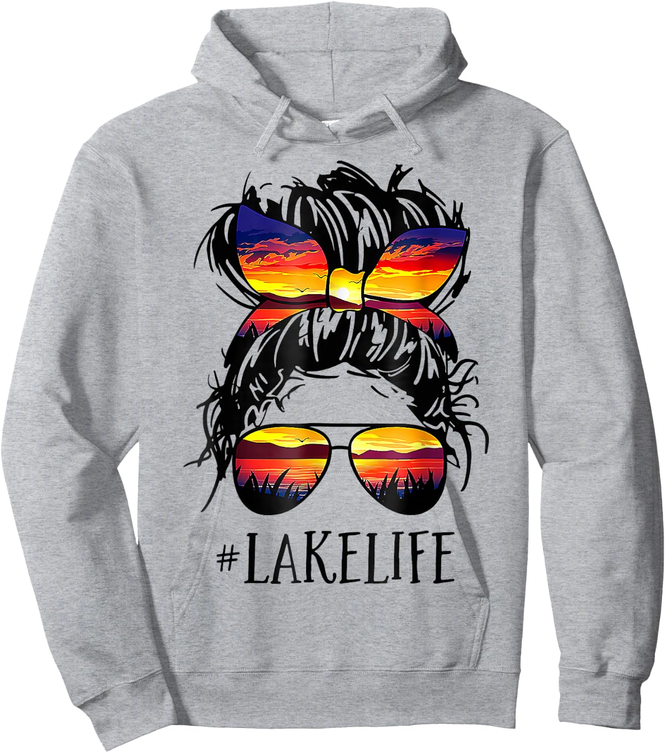 Lake Life Messy Bun Hair Girl Retro Lake Summer Hoodie - Hoodie | Ash