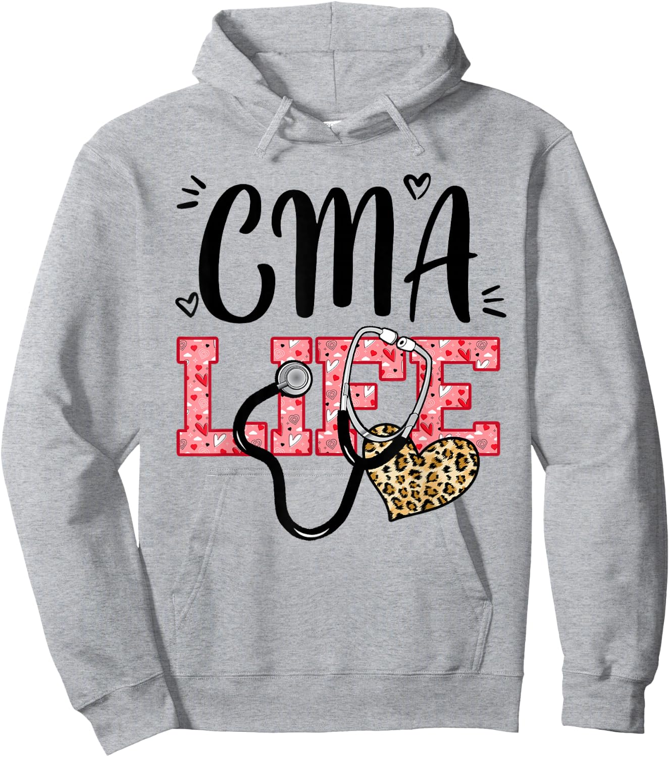 Funny Nurse CMA Life Leopard Stethoscope Valentines Day Hoodie - Hoodie | Ash