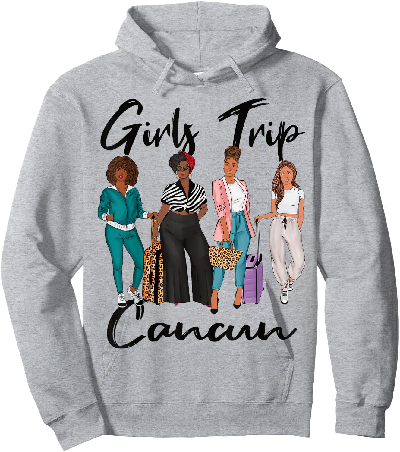 Girls Trip Cancun For Melanin Afro Black Vacation Women Hoodie - Hoodie | Ash