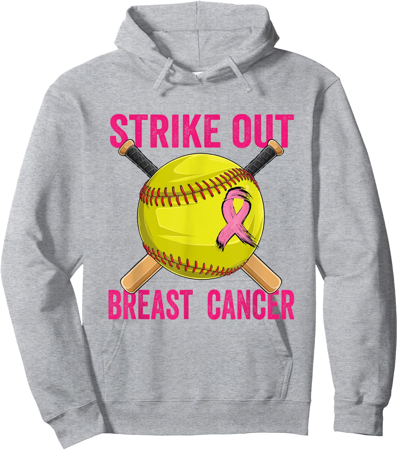 Strike Out Breast Cancer Awareness Softball Fighters Hoodie - Hoodie | Ash