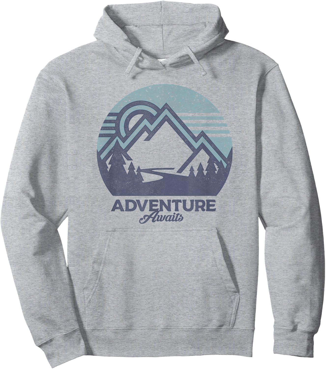 Trendy Adventure Awaits Graphic Blue Mountain Circle Hoodie - Hoodie | Ash