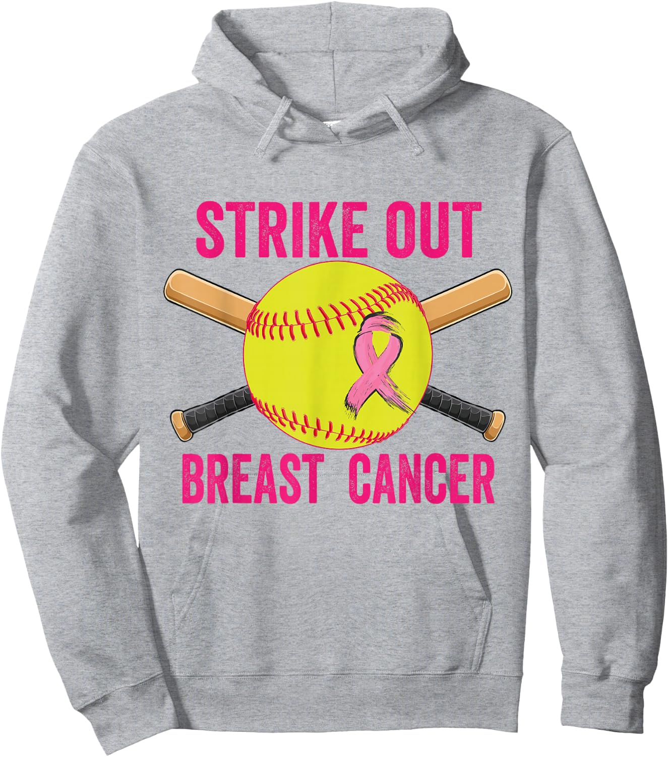Strike Out Breast Cancer Awareness Softball Fighters Hoodie - Hoodie | Ash