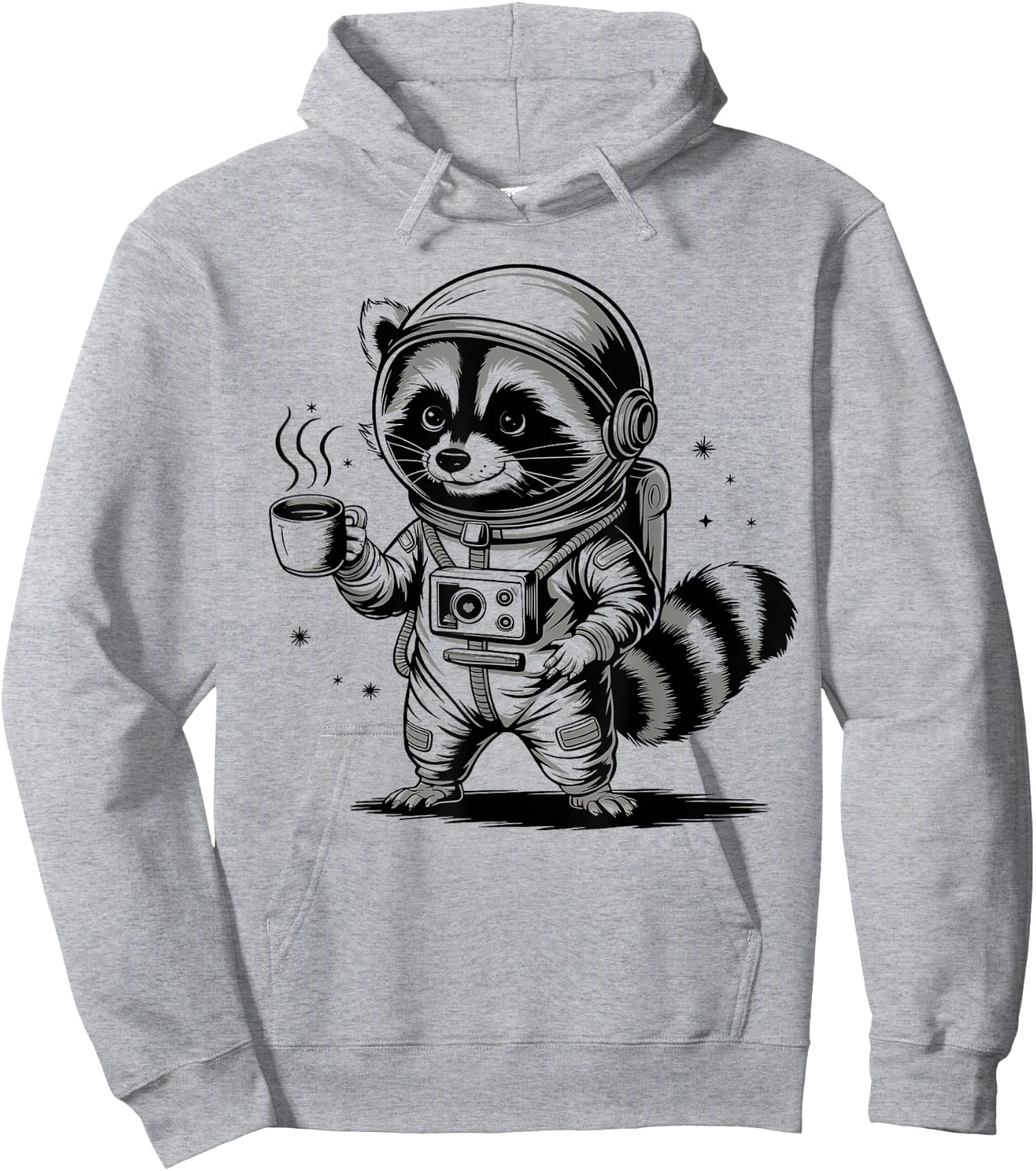 Funny Vintage Raccoon Lovers Coffee Astronaut Raccoon Hoodie - Hoodie | Ash
