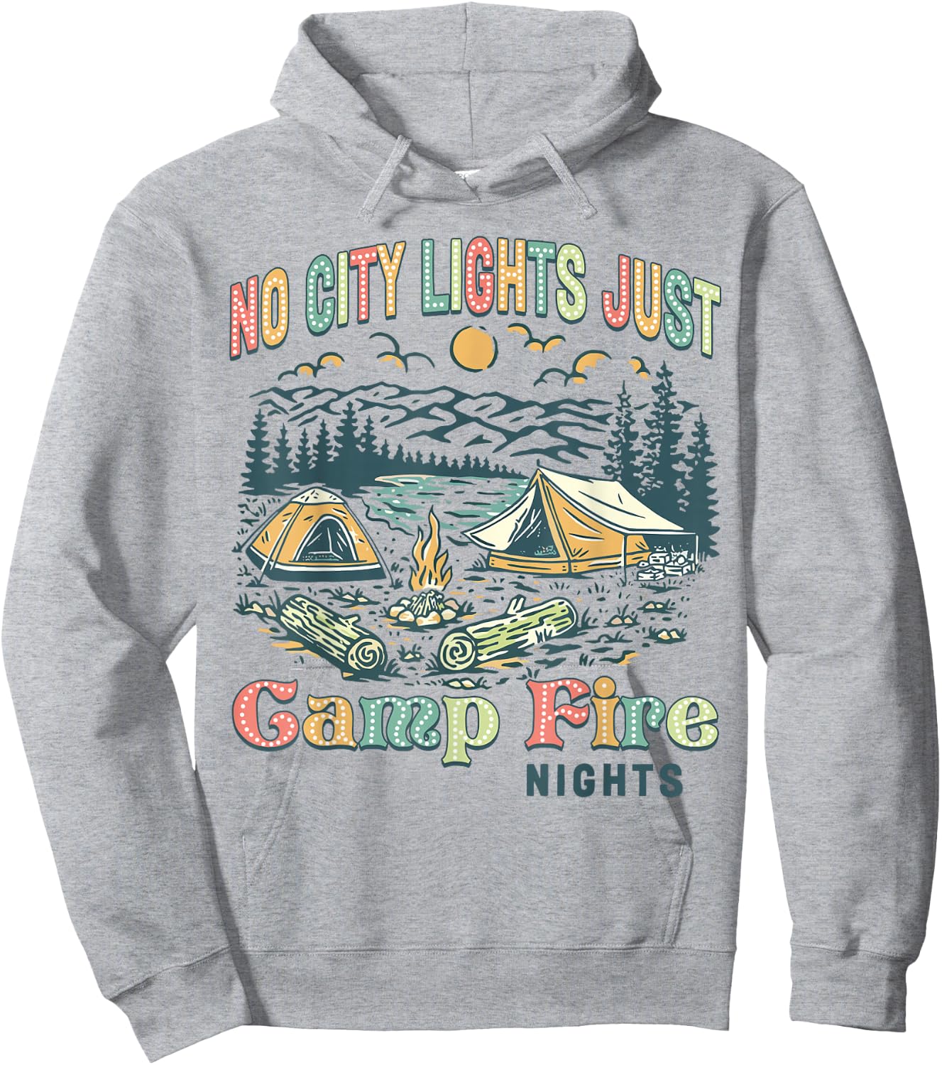 No City Lights Just Camp Fire Nights Women Men Retro Camping Hoodie - Hoodie | Ash