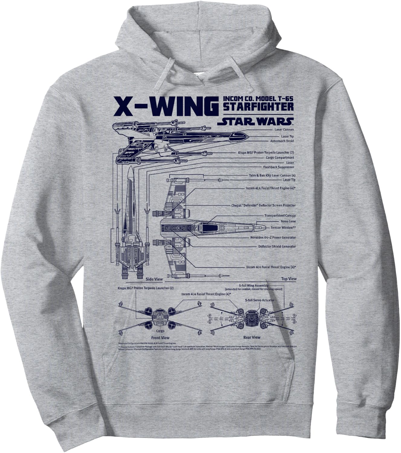 Star Wars X-Wing Schematic Specs Graphic Hoodie - Hoodie | Ash