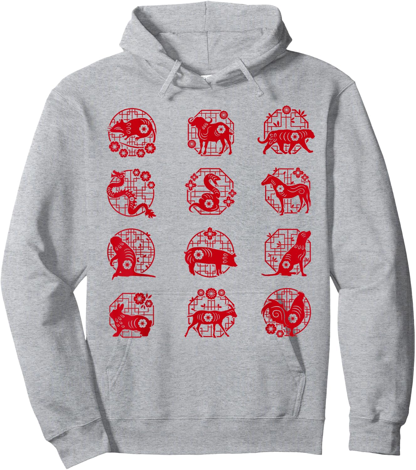 Chinese Zodiac Animal Signs Lunar Chinese New Year Hoodie - Hoodie | Ash