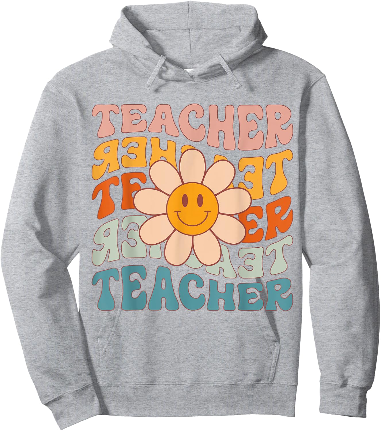 Retro Teacher Daisy Colorful - Elementary School Teacher Hoodie - Hoodie | Ash