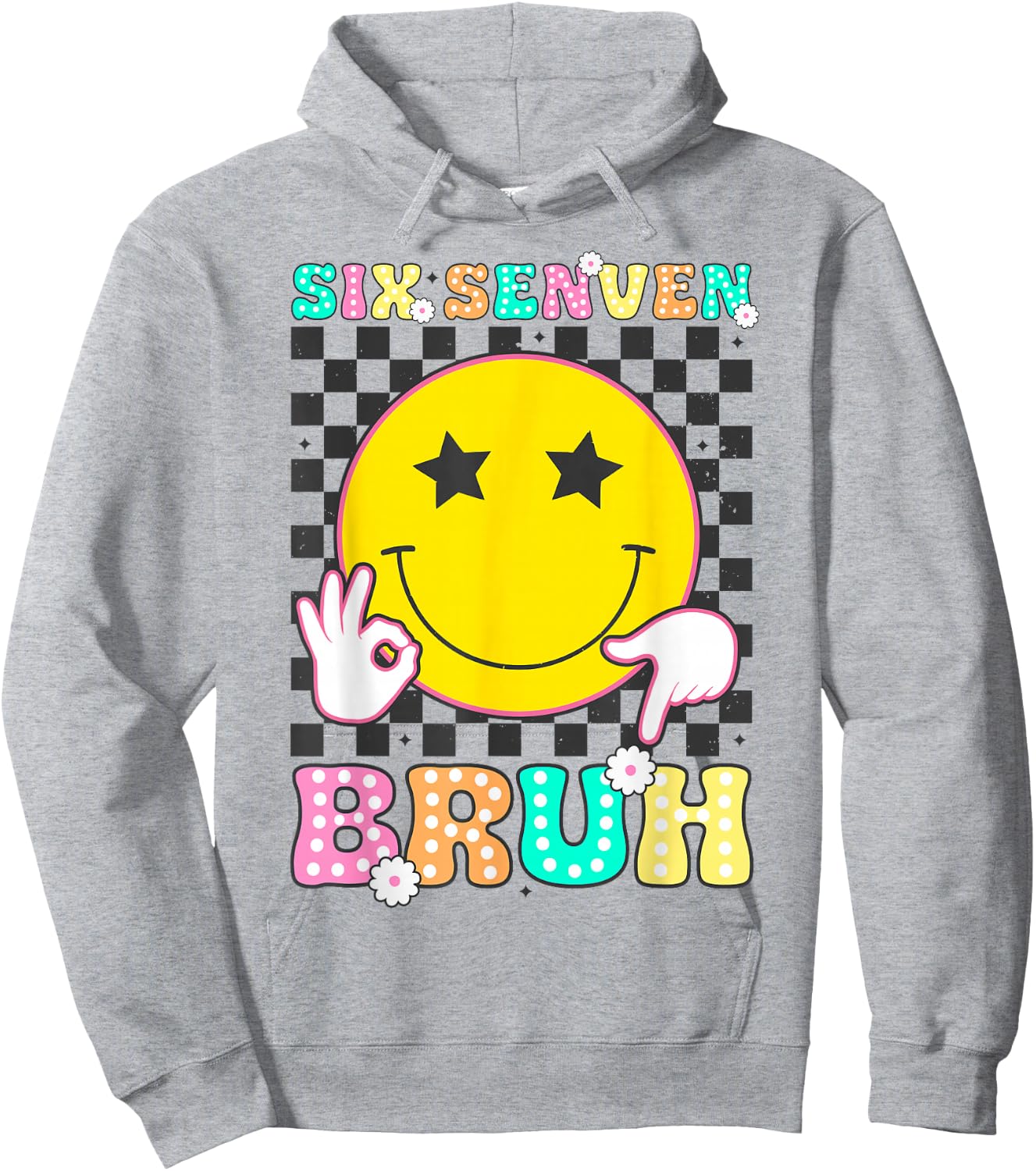 Six Seven Bruh Boys Teens Kids Youth 67 Happy Face 6-7 Meme Hoodie - Hoodie | Ash