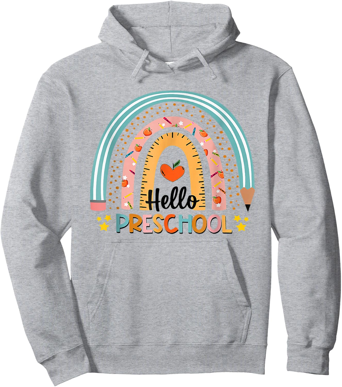 Hello Preschool Boho Rainbow Teacher Back to School Hoodie - Hoodie | Ash