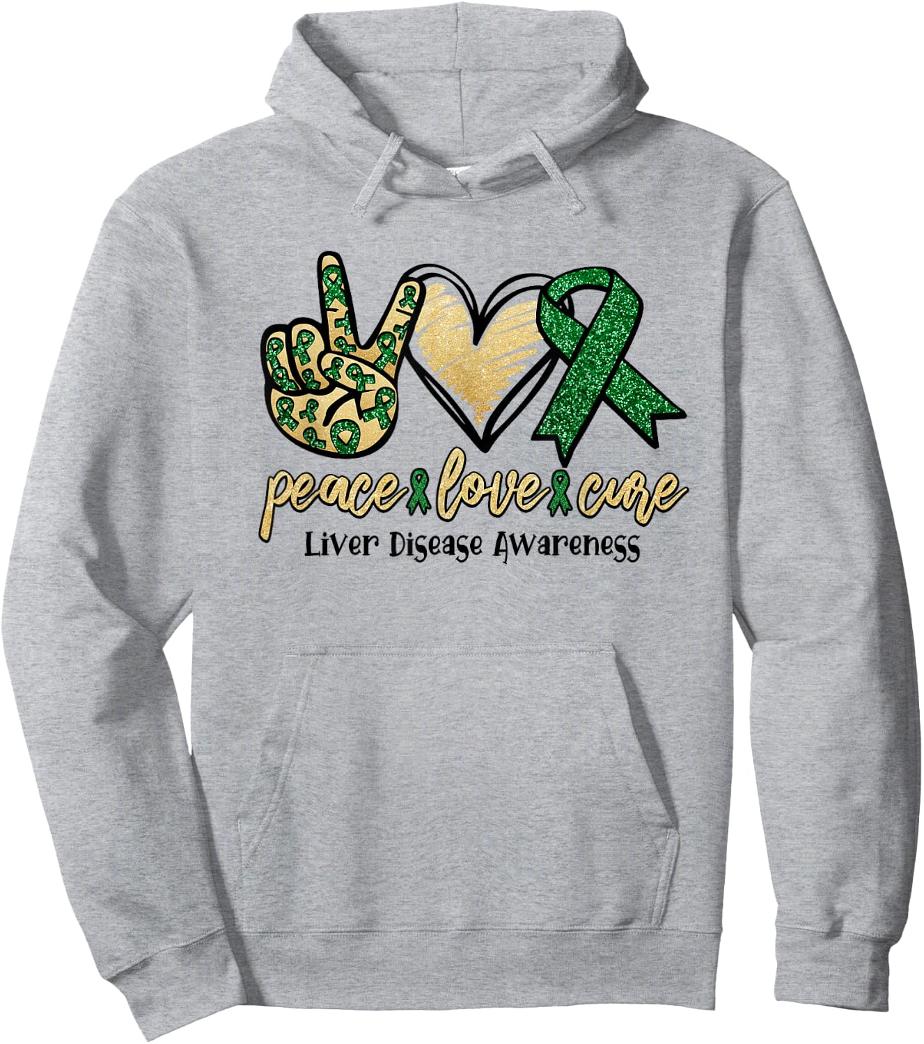 Peace Love Cure Liver Disease Shirt Awareness Ribbon Walk Hoodie - Hoodie | Ash