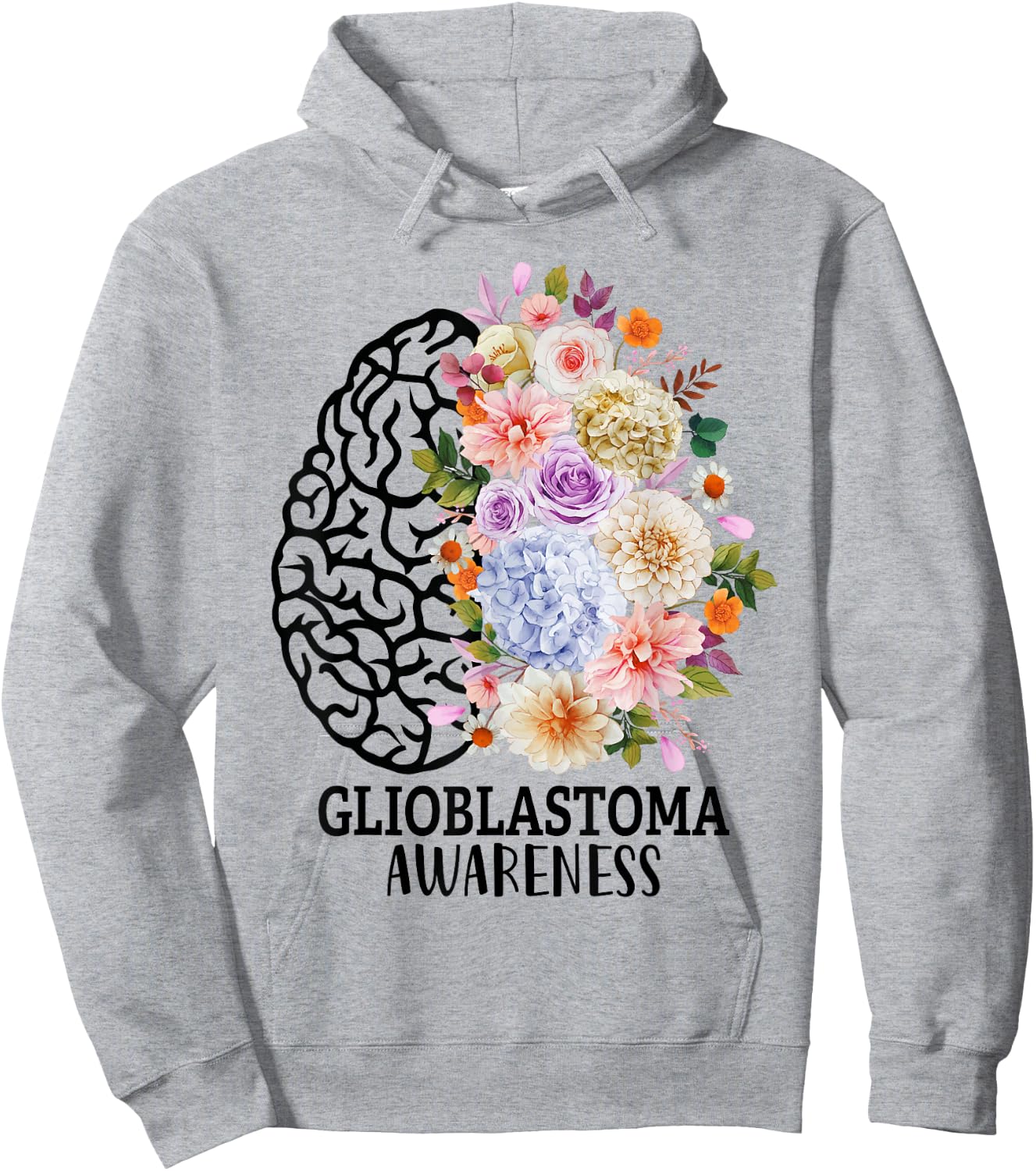 Floral Glioblastoma Awareness Month Brain Cancer Hoodie - Hoodie | Ash