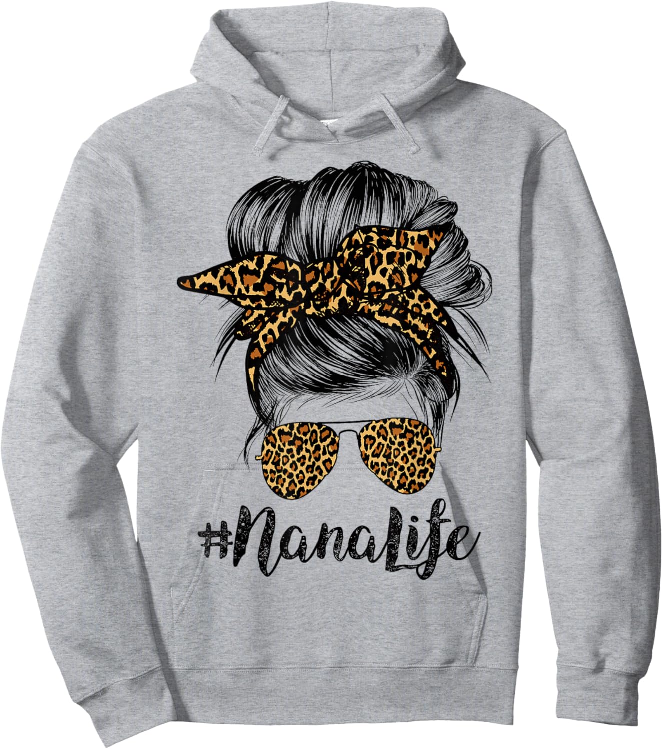 Nana Life Hair Bandana Glasses Leopard Print Mother's Day Hoodie - Hoodie | Ash