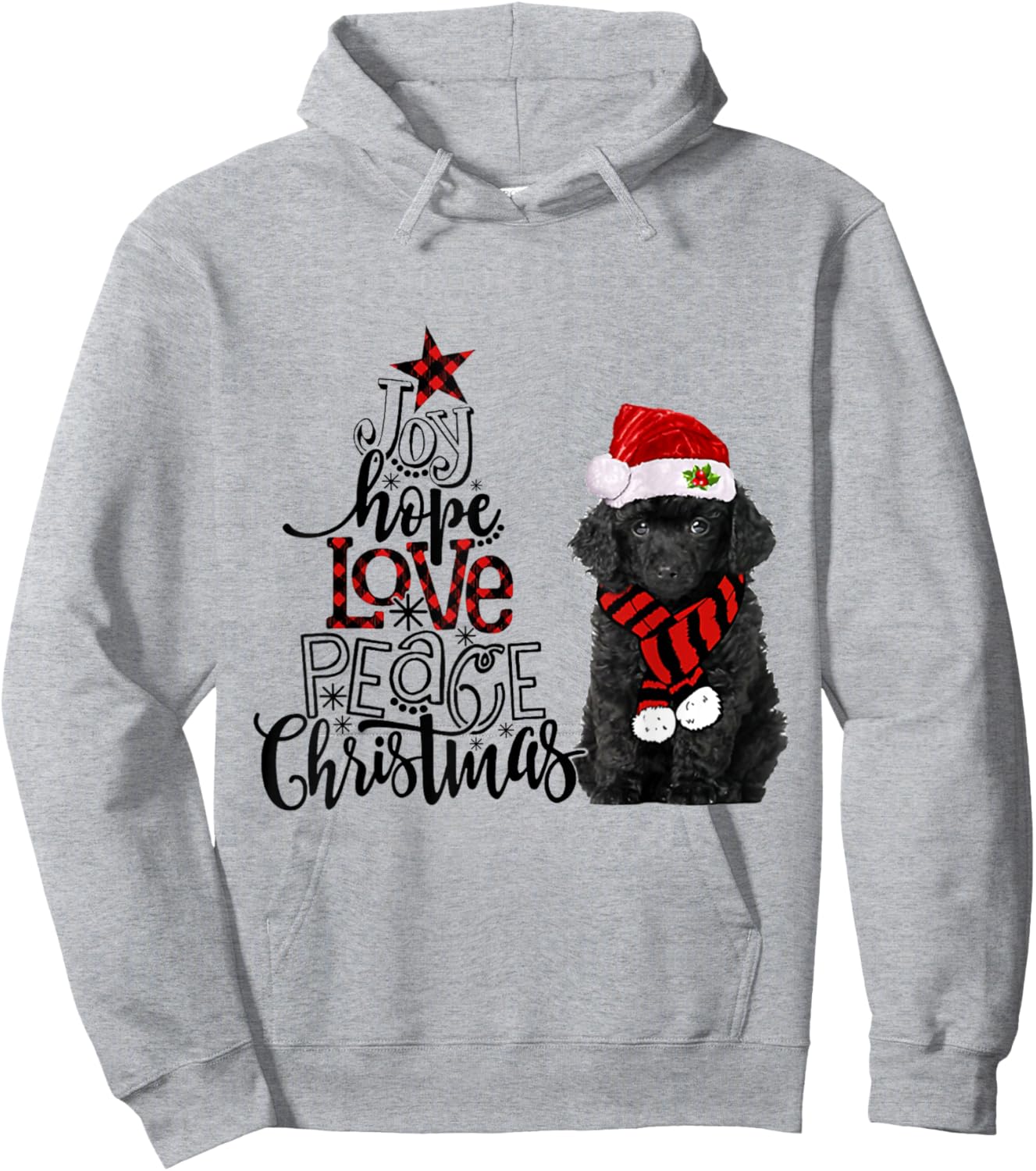 Joy Hope Love Peace Christmas Black Toy Poodle 2020 Hoodie - Hoodie | Ash