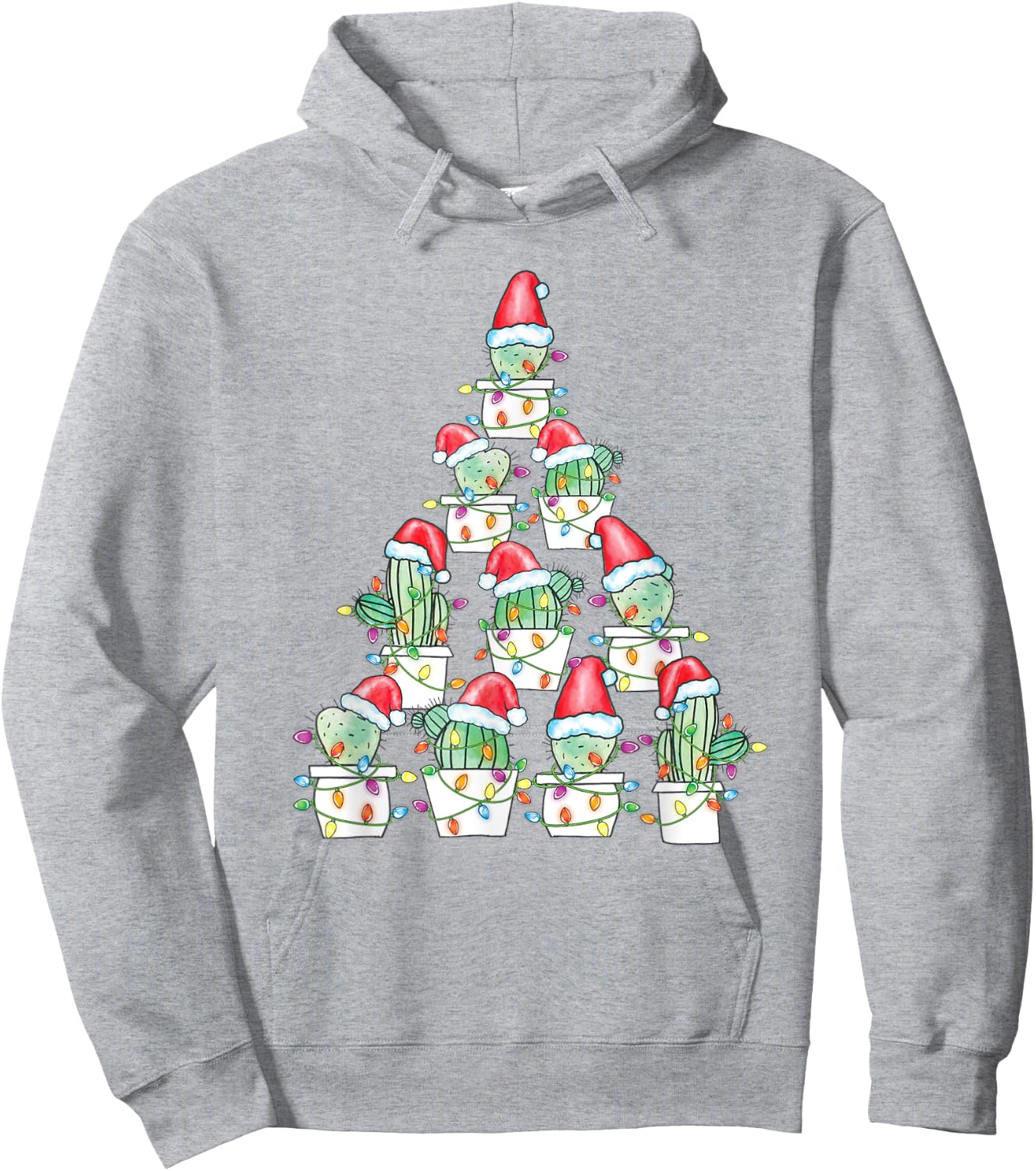 Christmas Cactus Xmas Tree Lights Succulent Cactus Hoodie - Hoodie | Ash