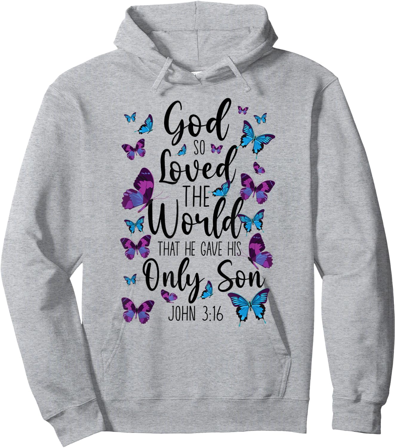 Christian Bible Verse Quote Butterfly John 3:16 Hoodie - Hoodie | Ash