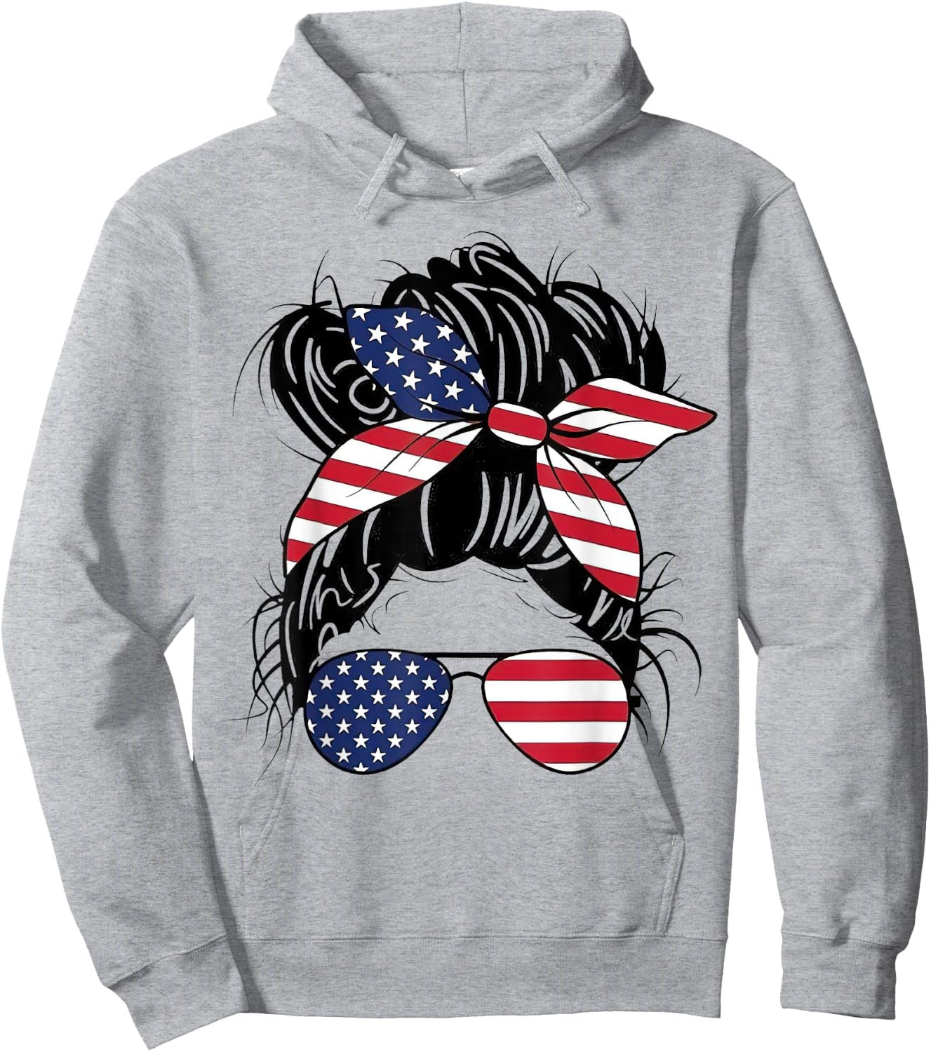 Messy Bun USA Flag Glasses American Flag American Girl Hoodie - Hoodie | Ash