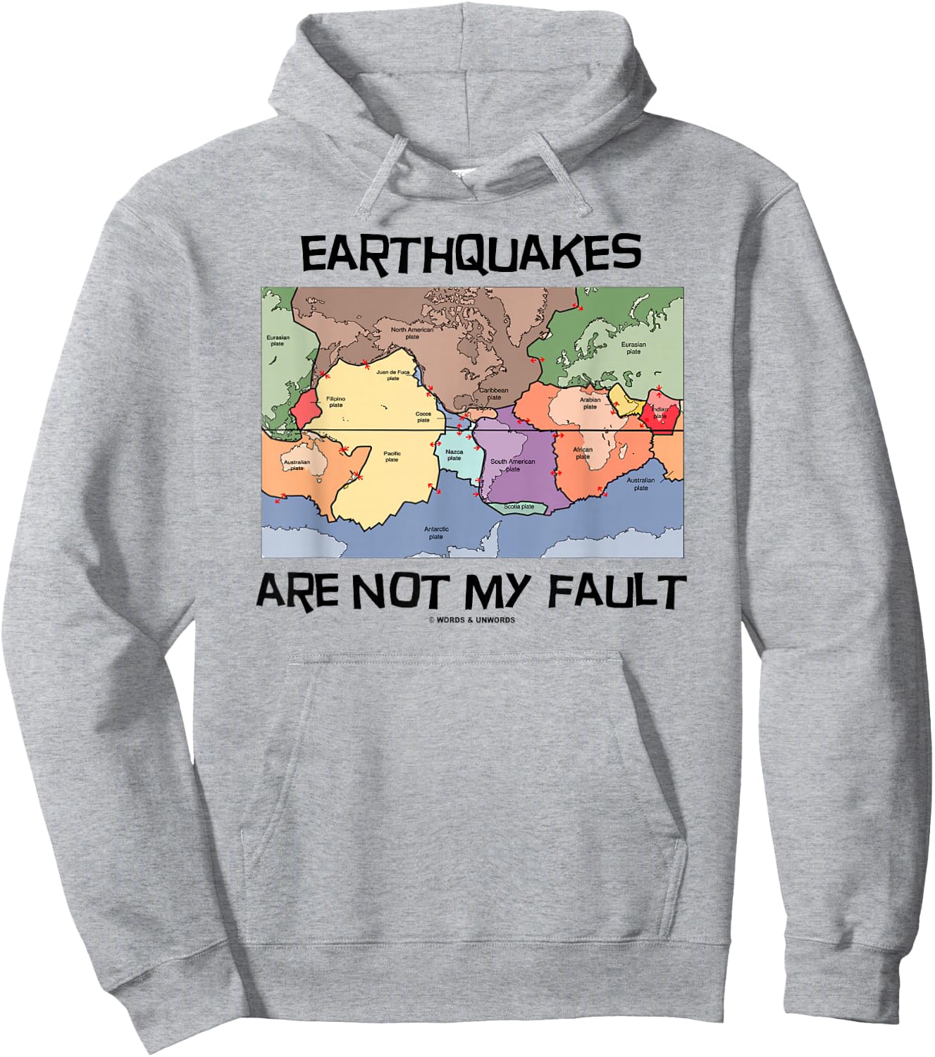 Earthquakes Are Not My Fault Plate Tectonics World Map Hoodie - Hoodie | Ash