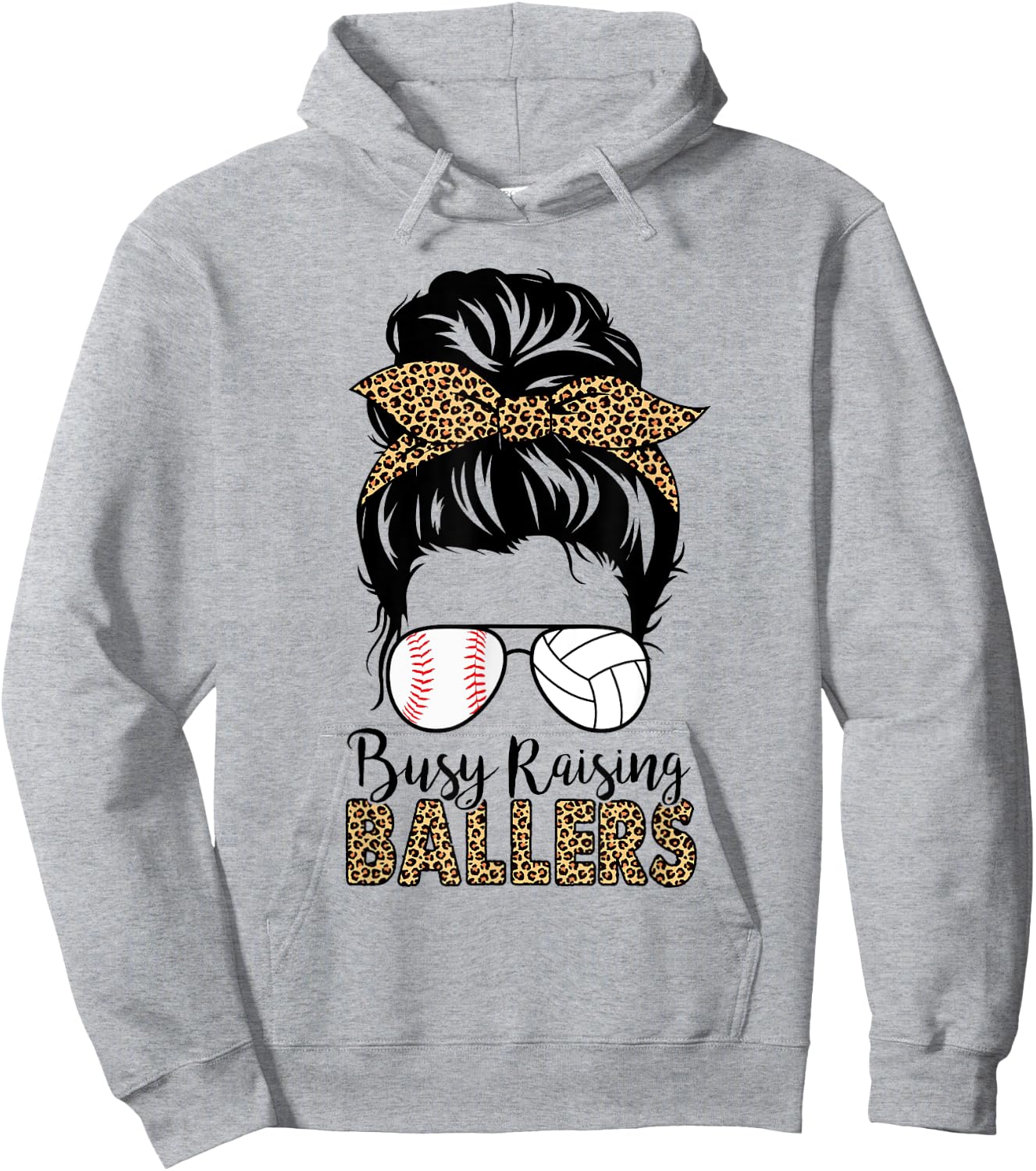 Busy Raising Ballers Volleyball And Baseball Mom Messy Bun Hoodie - Hoodie | Ash