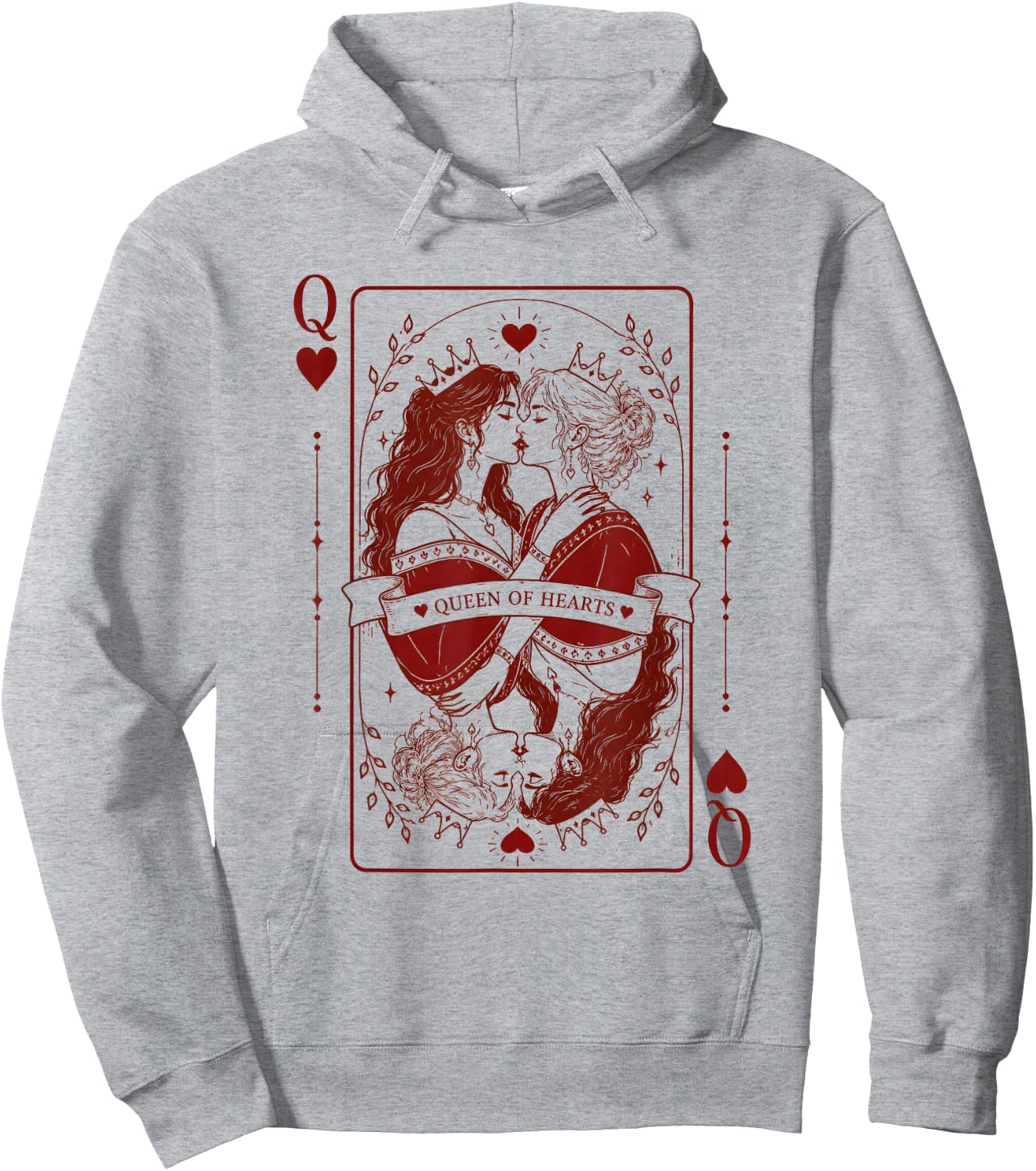 Queen Hearts Lesbian Pride Design | LGBTQ Gothic Romance Hoodie - Hoodie | Ash