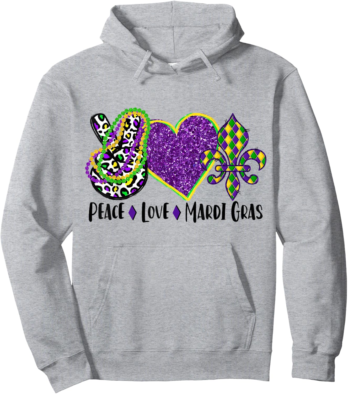 Peace Sign Heart Fleur De Lys Hippie Peace Love Mardi Gras Hoodie - Hoodie | Ash