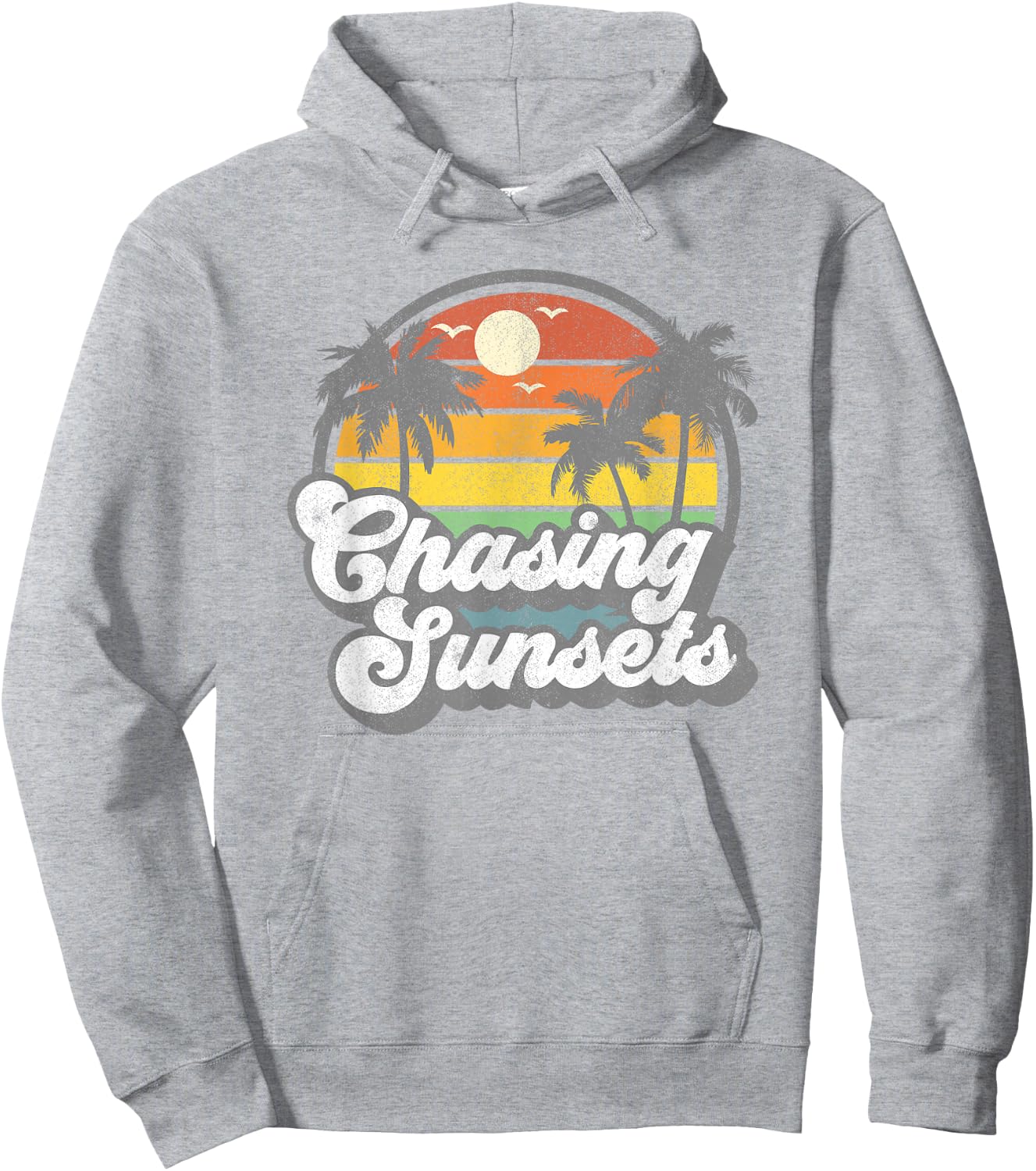 Vintage Chasing Sunsets Beach Summer Retro Sunset 70's Gift Hoodie - Hoodie | Ash