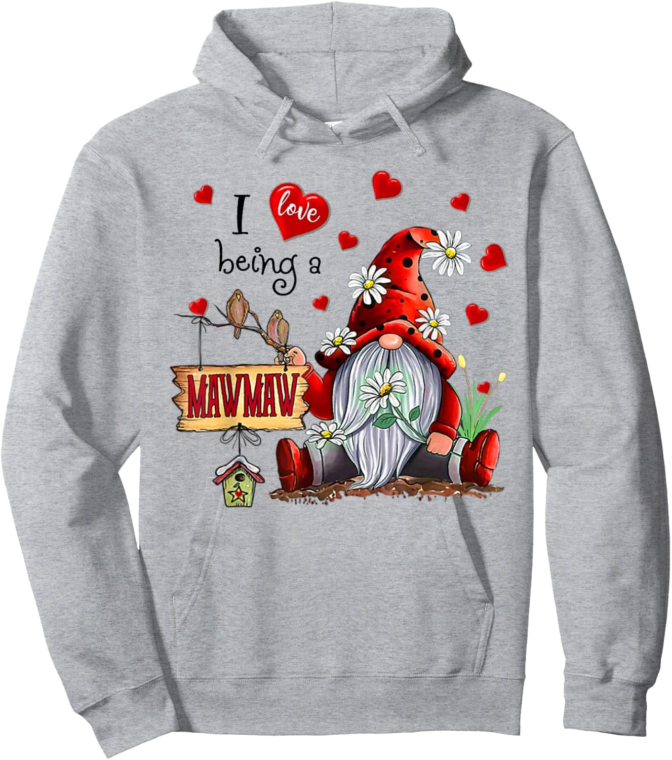 I LOVE BEING A MAWMAW - Gnome Daisy Heart Hoodie - Hoodie | Ash