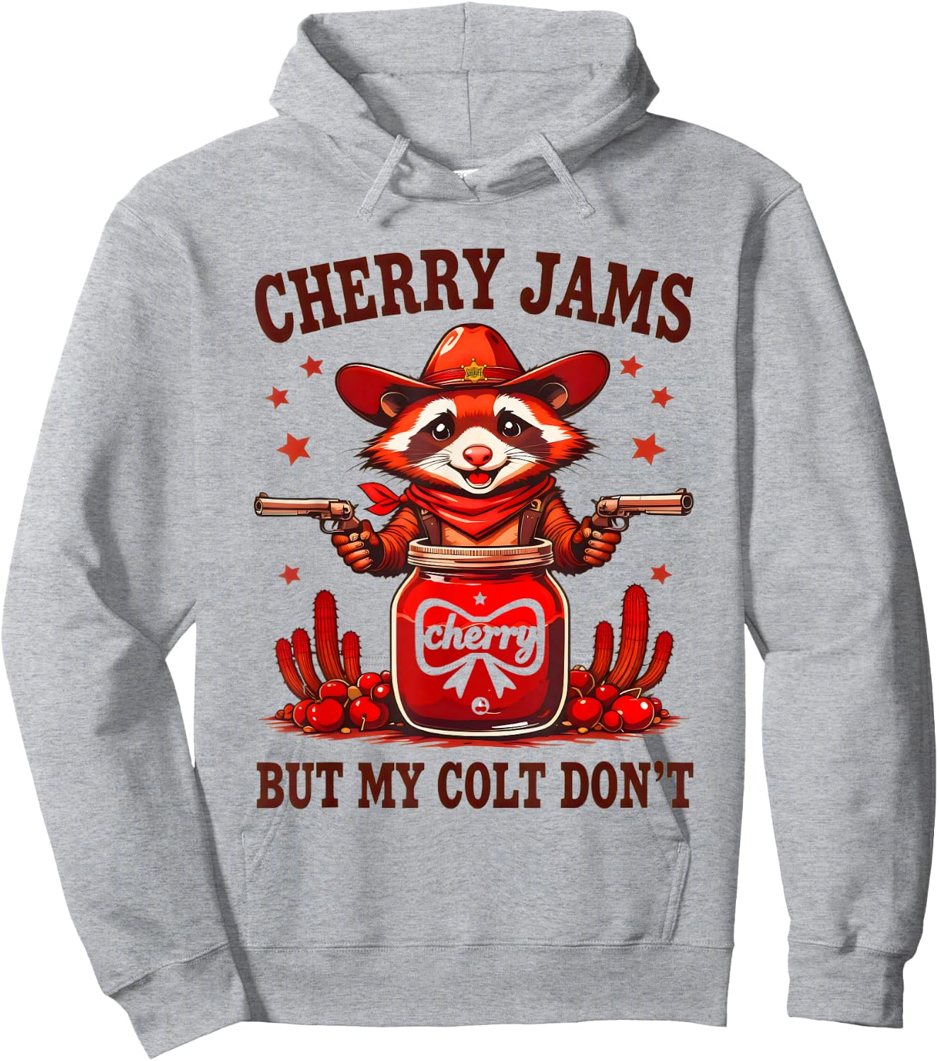 Funny Cherry Jam Cowboy Sheriff Raccoon Men Women Friend Hoodie - Hoodie | Ash