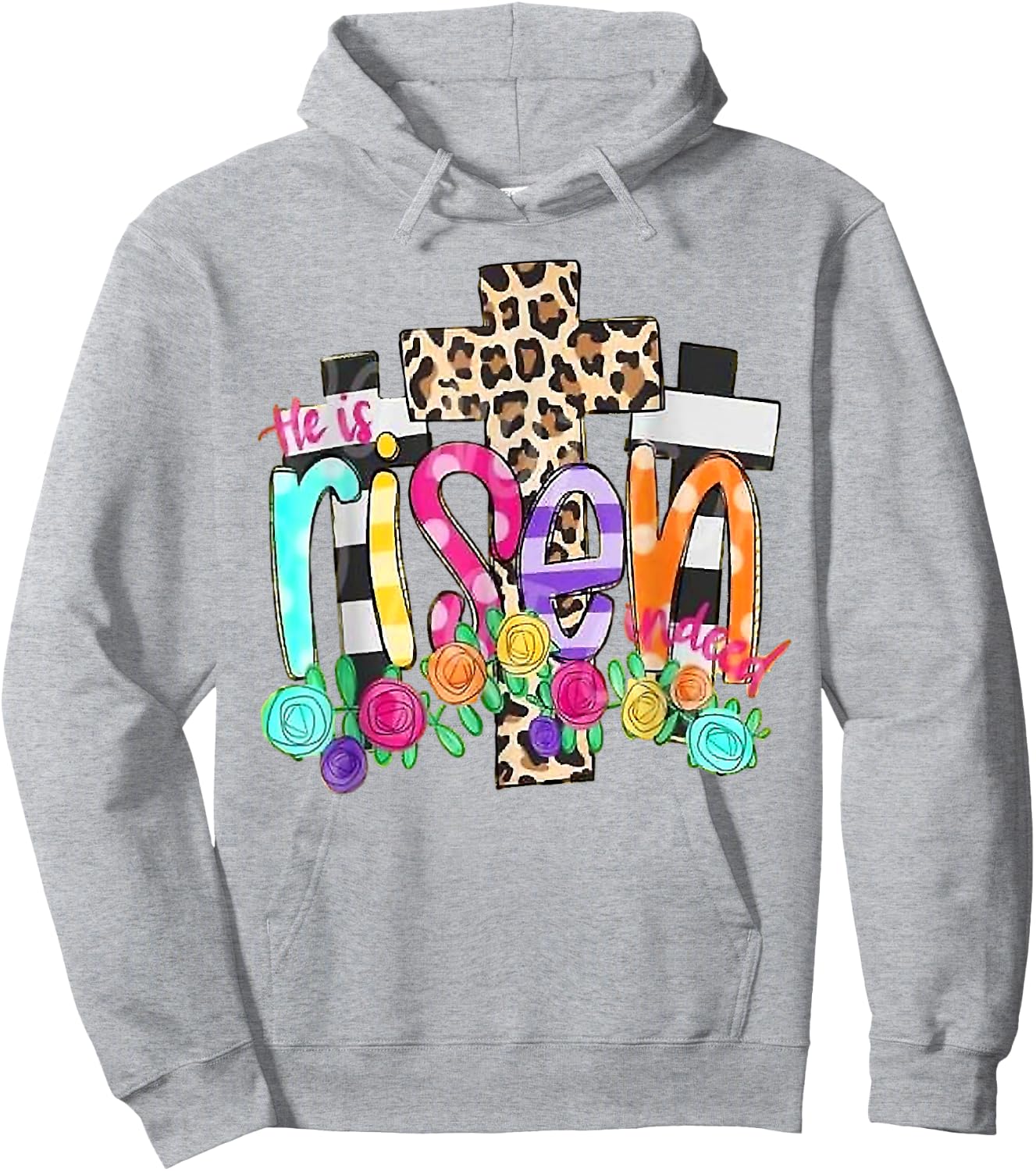 He Is Risen Leopard Cross Christian Jesus Happy Easter Day Hoodie - Hoodie | Ash