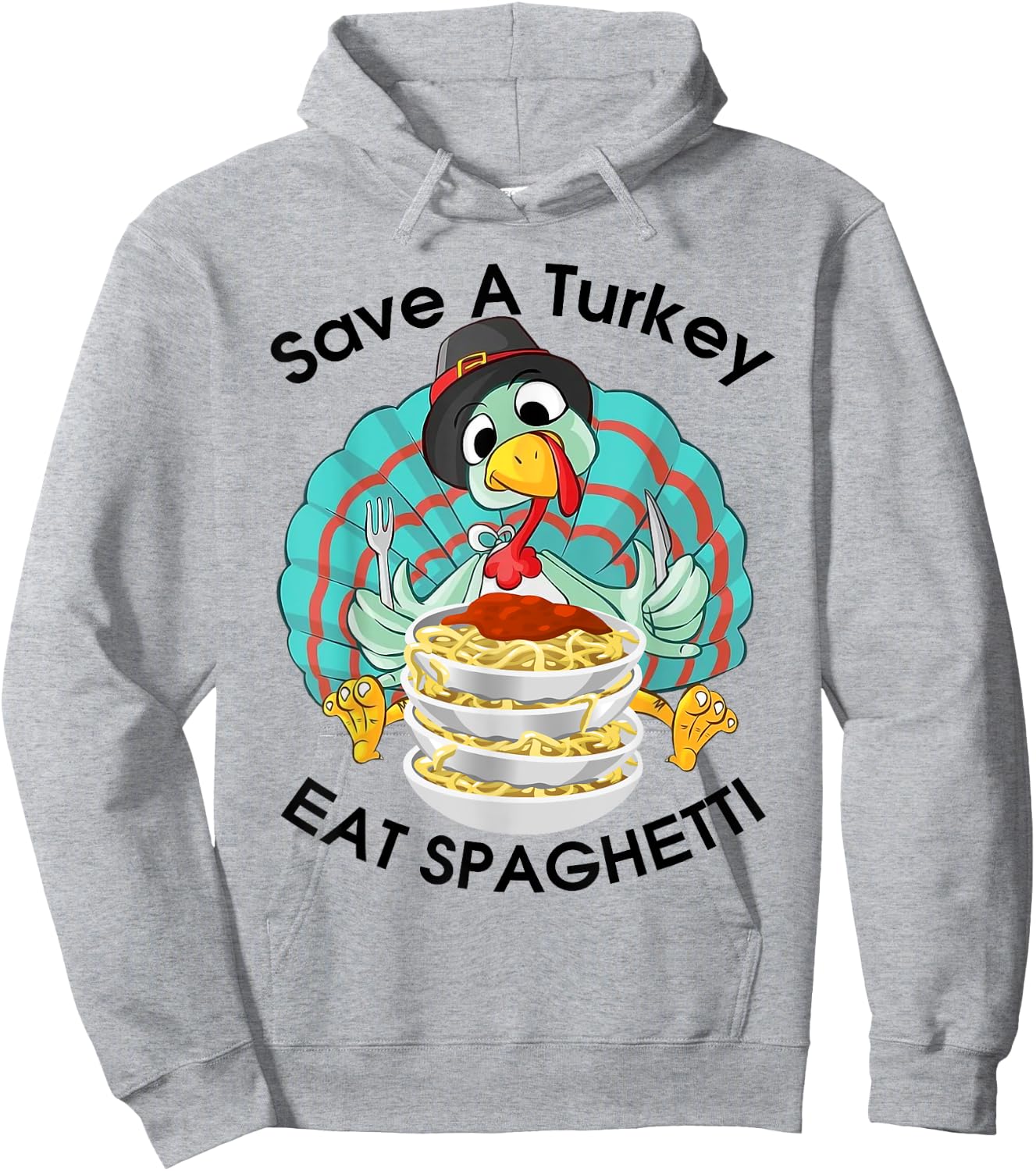 Save A Turkey Eat Spaghetti Cute Italian Funny Thanksgiving Hoodie - Hoodie | Ash