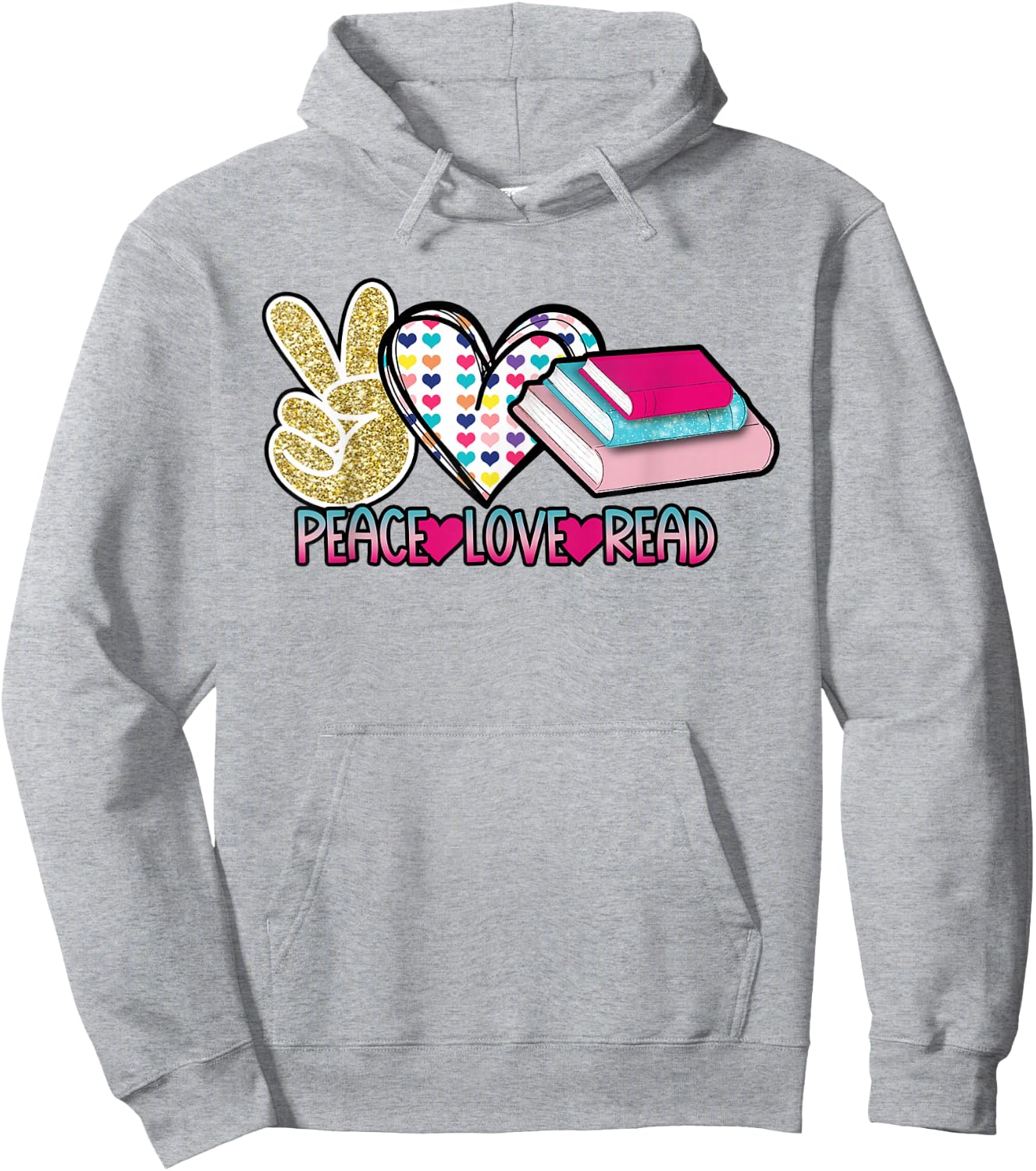 Peace Love Read Book Lover Funny Reading Hippie Heart Hoodie - Hoodie | Ash