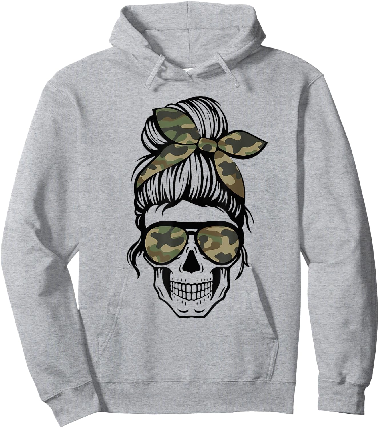 Camo Mom Skull Messy Bun Skull Mom Life Camo Patriotic Men Hoodie - Hoodie | Ash