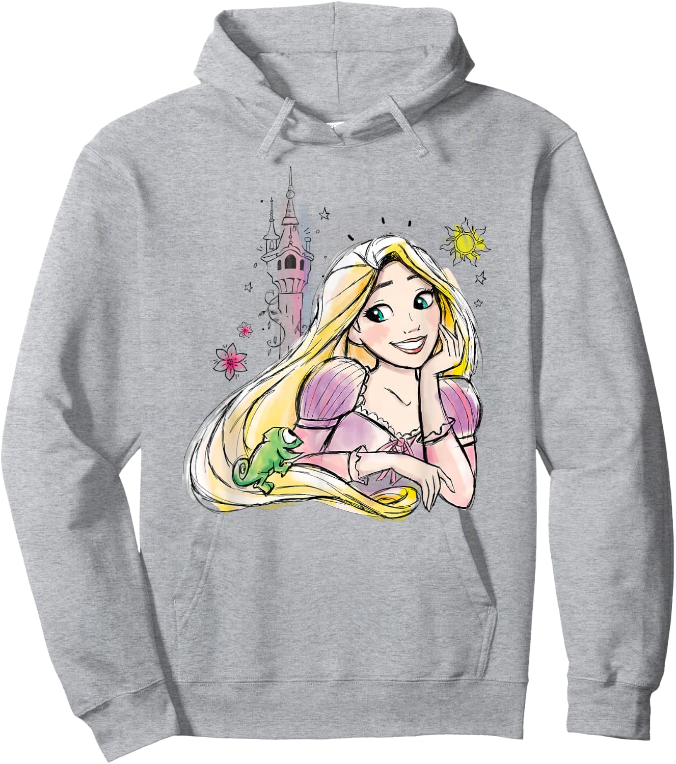 Disney Princesses Tangled Rapunzel & Pascal Water Color Art Hoodie - Hoodie | Ash