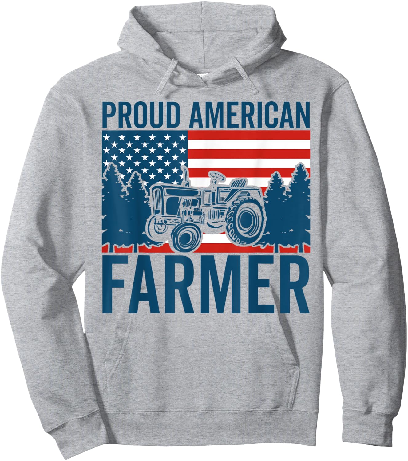 Proud American Farmer Tractor USA Flag Patriotic Farming Hoodie - Hoodie | Ash