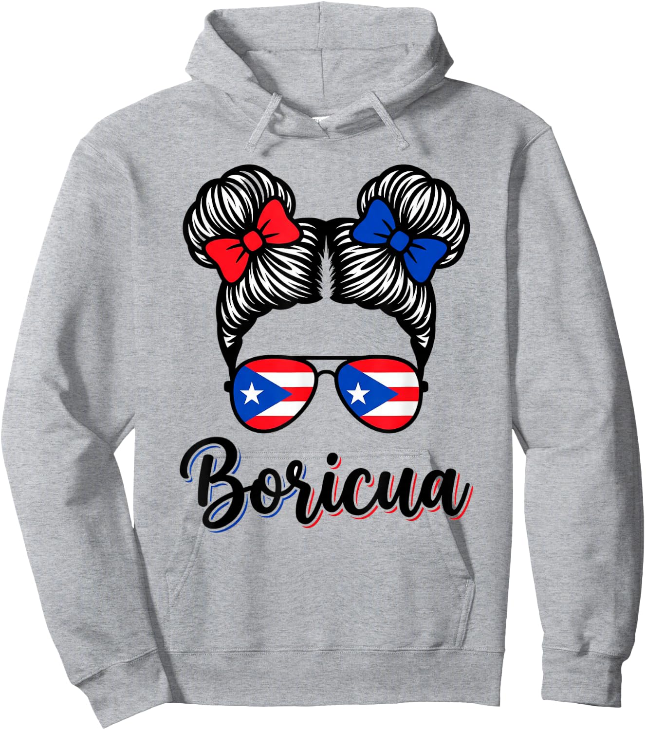 Puerto Rico Boricua Girl Retro Hair Sunglasses Souvenir Hoodie - Hoodie | Ash