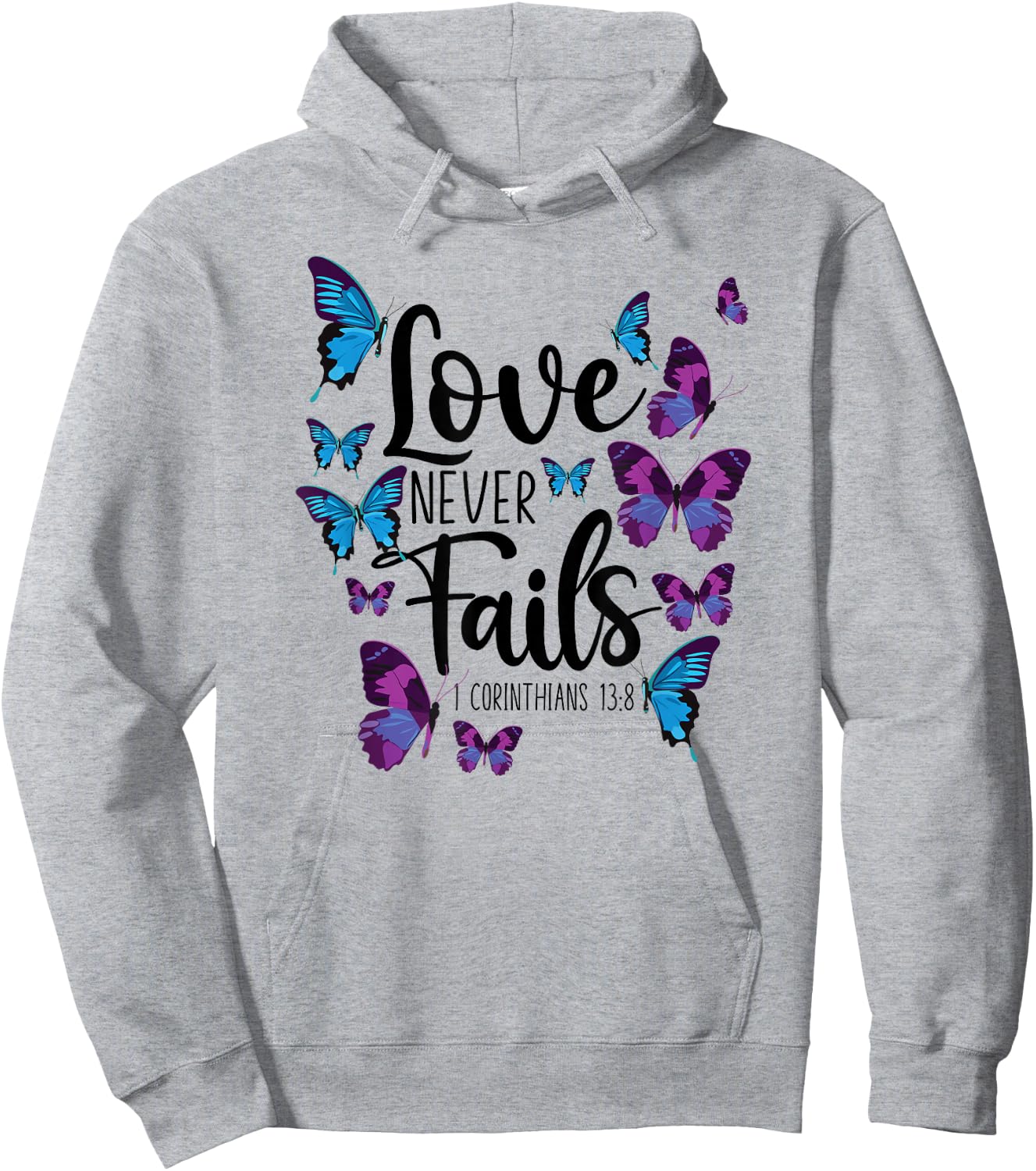 Christian Bible Verse Quote Butterfly 1 Corinthians 13:8 Hoodie - Hoodie | Ash