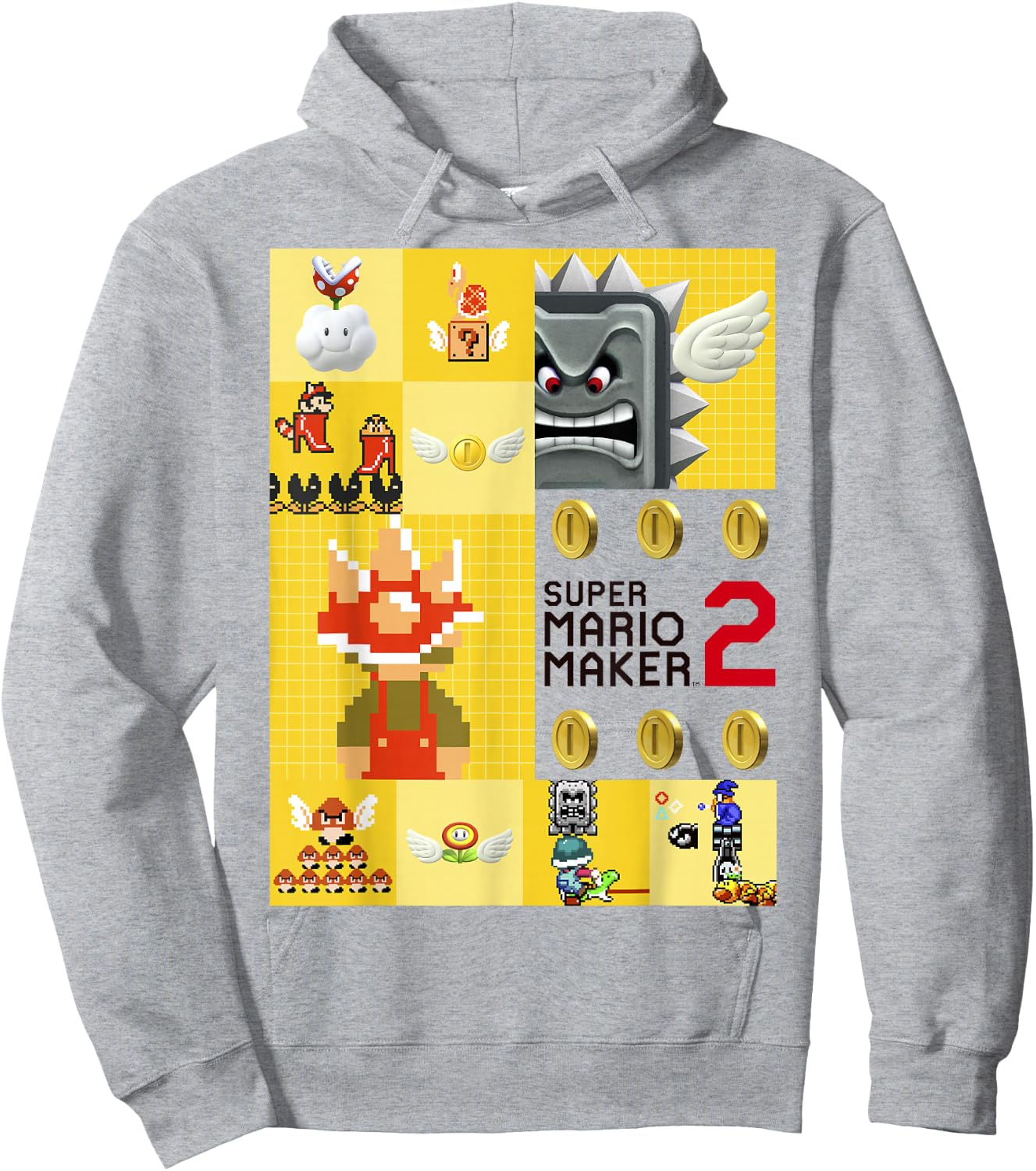 Super Mario Maker 2 Character Gameplay Panel Logo Hoodie - Hoodie | Ash