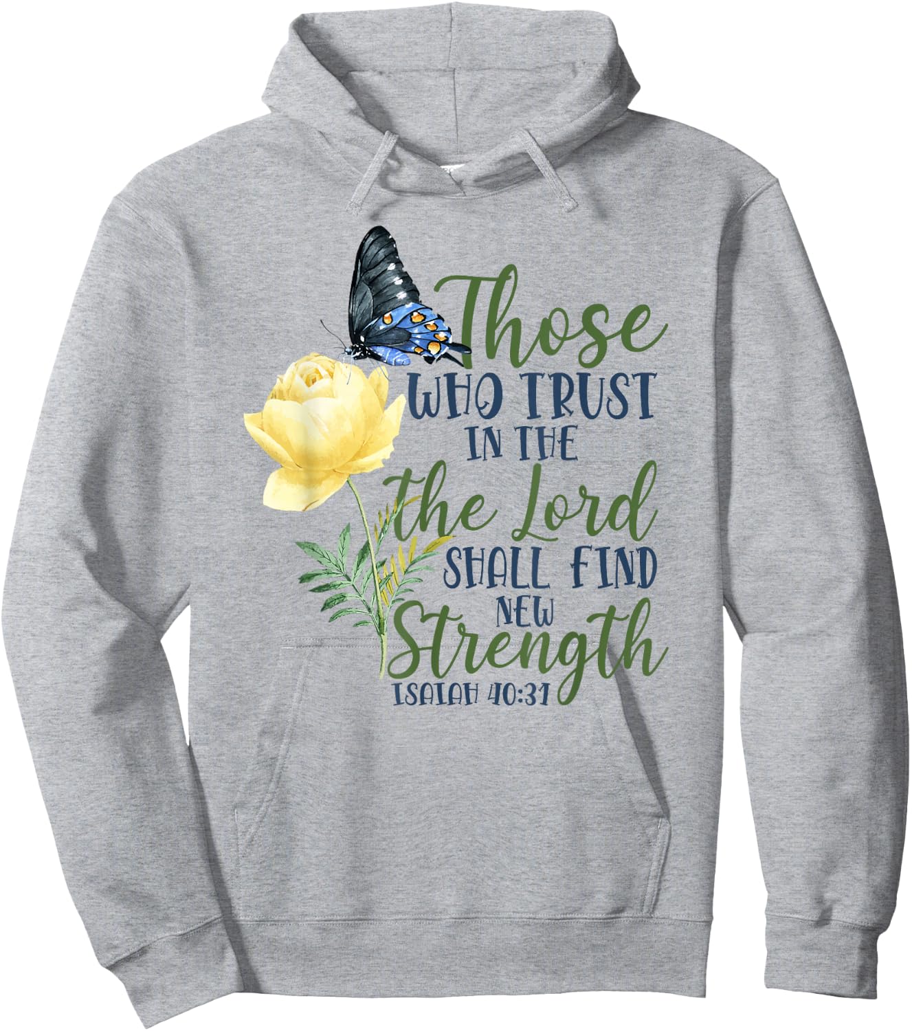 Christian Bible Verse Butterfly Rose Flower Isaiah 40:31 Hoodie - Hoodie | Ash