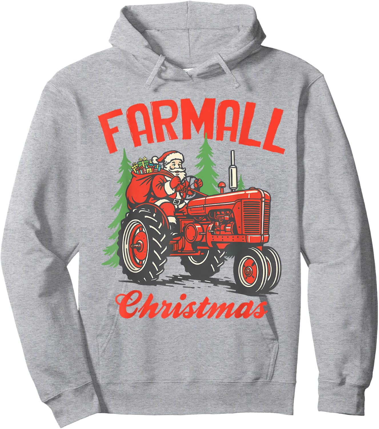 Christmas Xmas Santa On Tractor Farmer Farmall Christmas Hoodie - Hoodie | Ash
