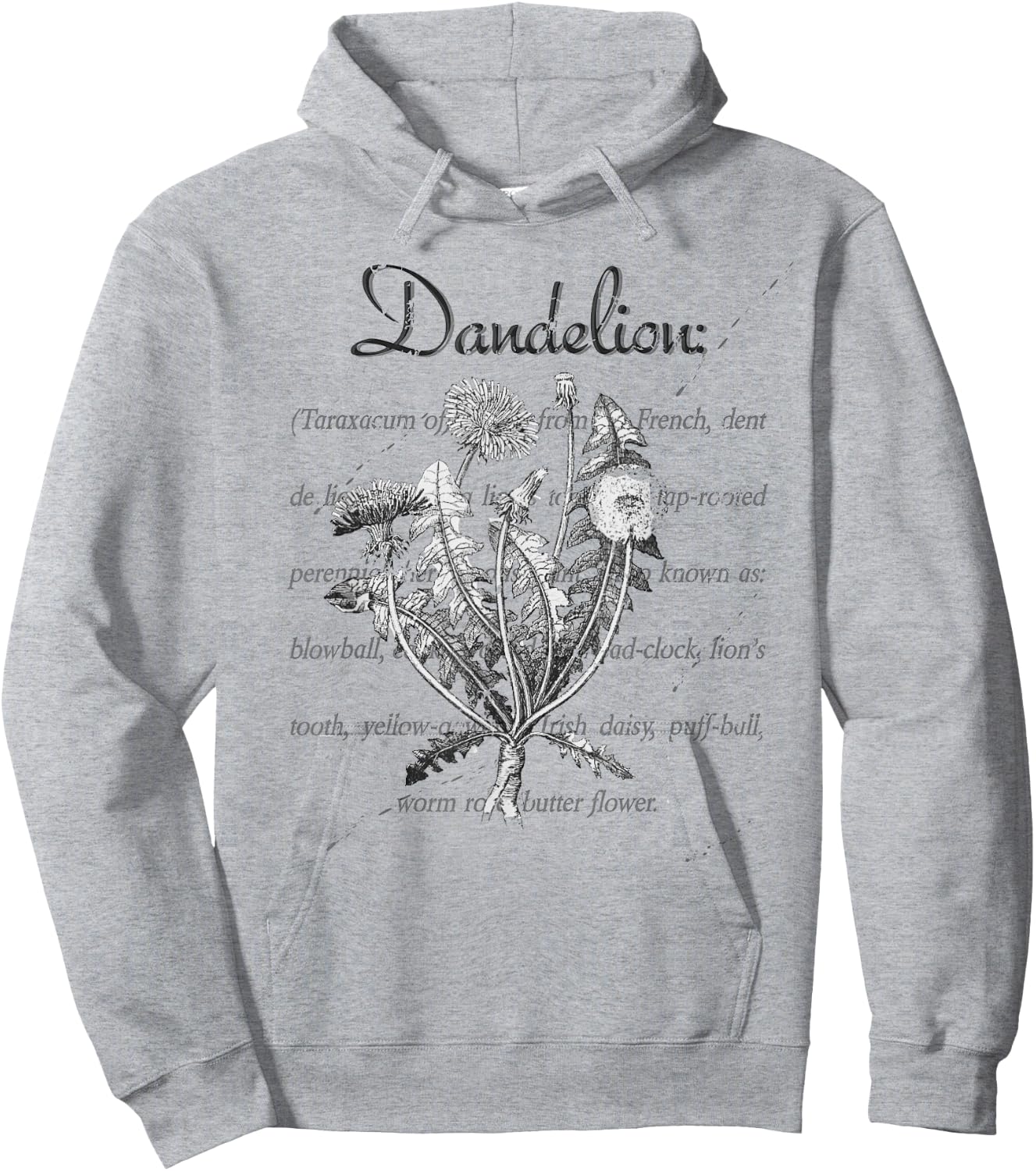 Dandelion Vintage Botanical Illustration with Definition Hoodie - Hoodie | Ash