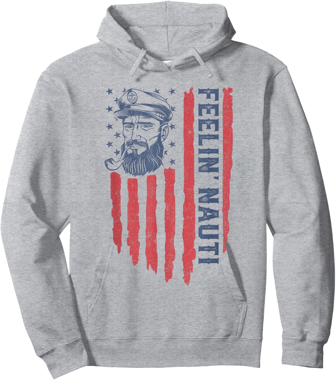 Feelin Nauti American Flag Funny Pontoon Boating 4th of July Hoodie - Hoodie | Ash