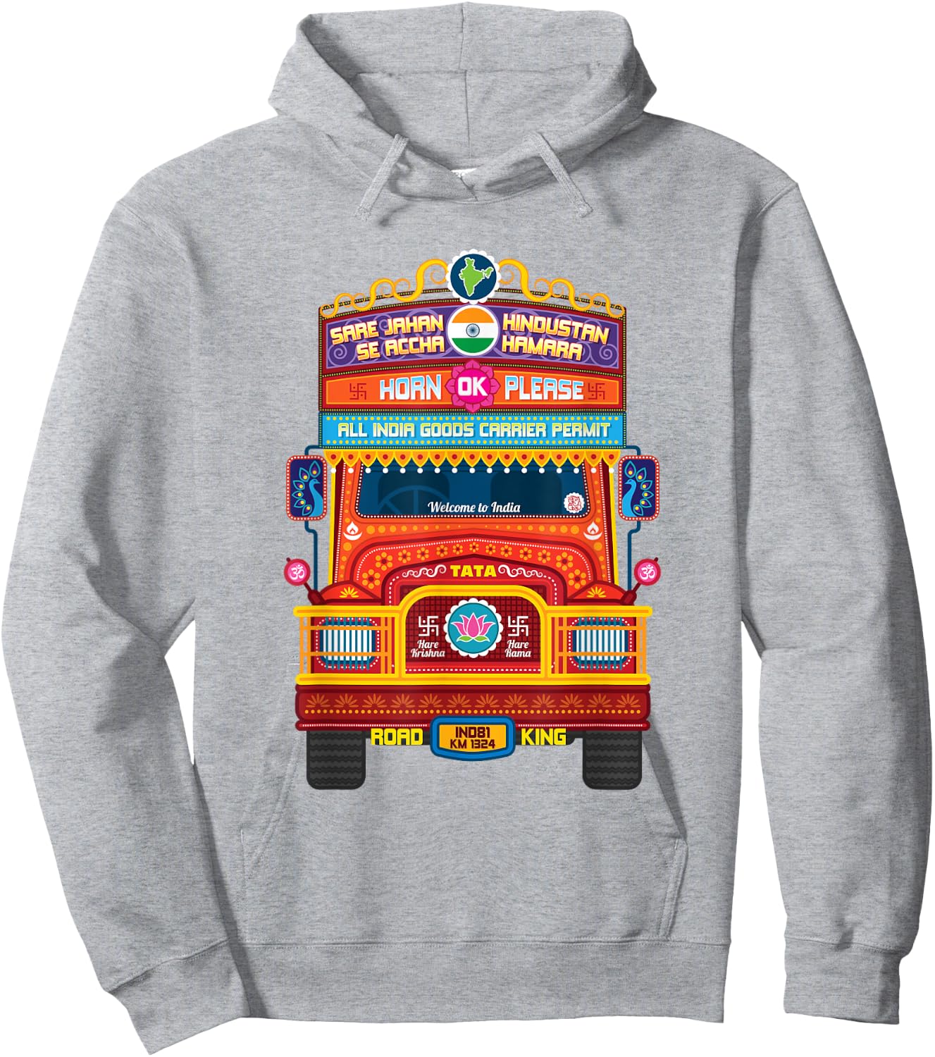 Traditional Indian Truck, South Asian, Horn Ok Please Hoodie - Hoodie | Ash