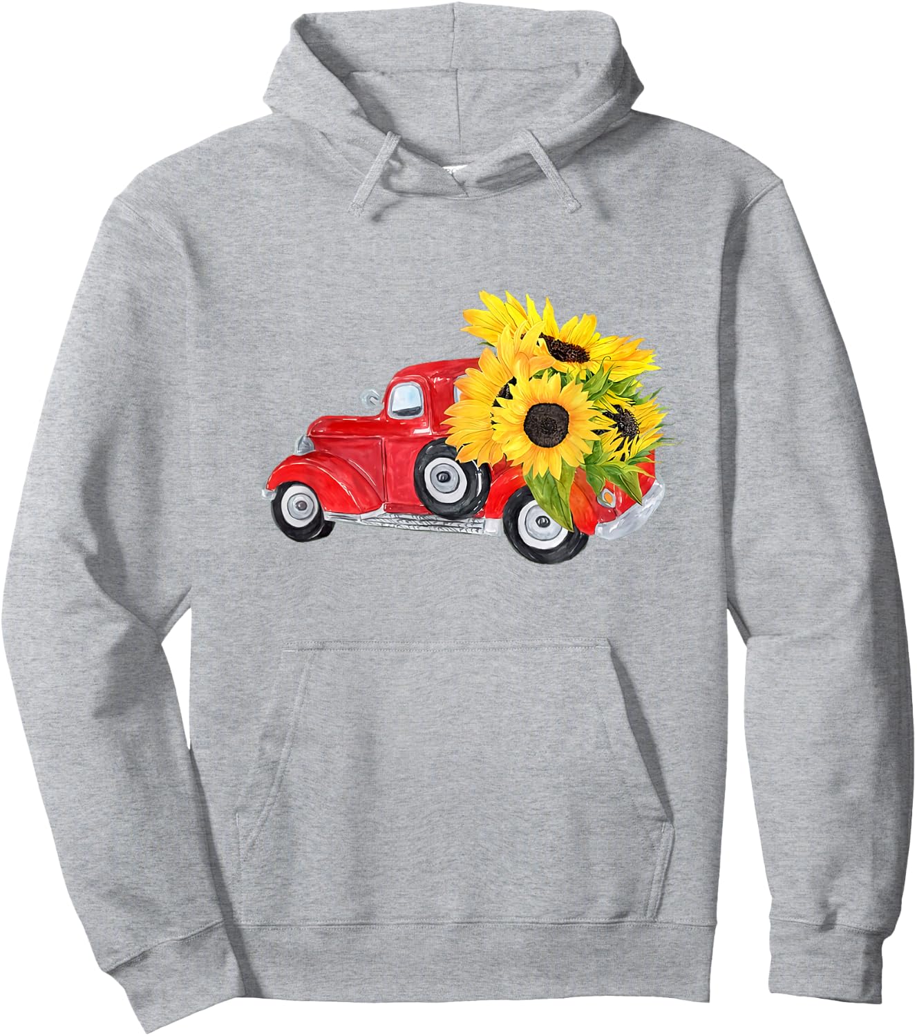 Hello Fall Red Truck With Sunflowers Autumn Season Greeting Hoodie - Hoodie | Ash