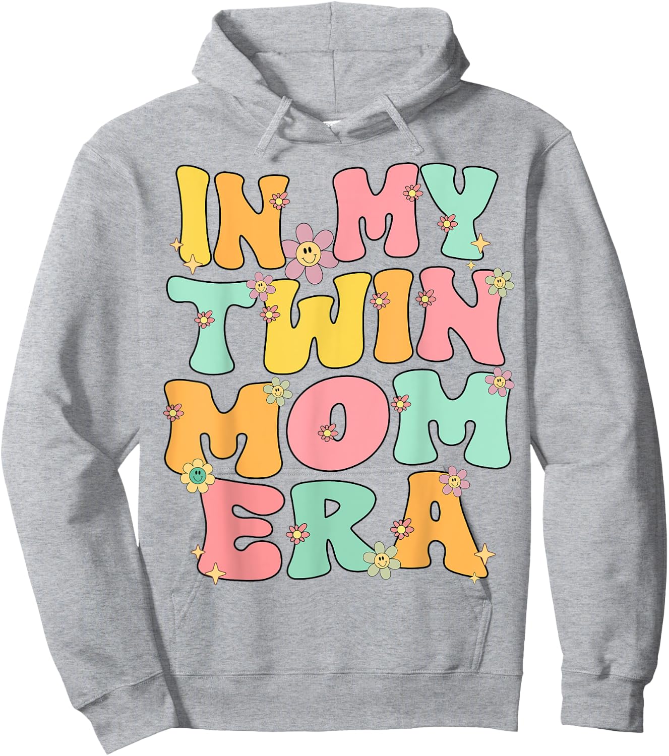 In My Twin Mom Era Twin Mama Reto Groovy Twin Mom New Mom Hoodie - Hoodie | Ash
