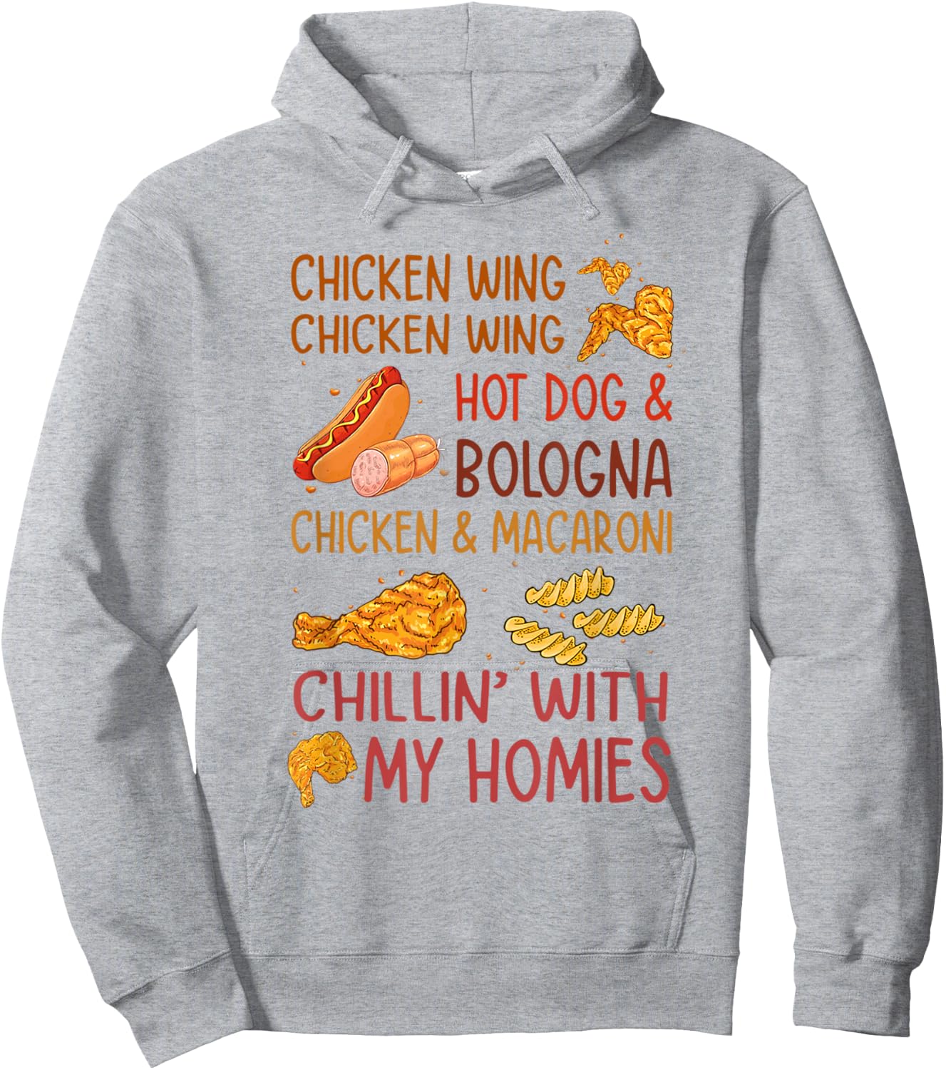 Chicken Wing Hot Dog Bologna Funny Fast Food Song Men Women Kids Hoodie - Hoodie | Ash
